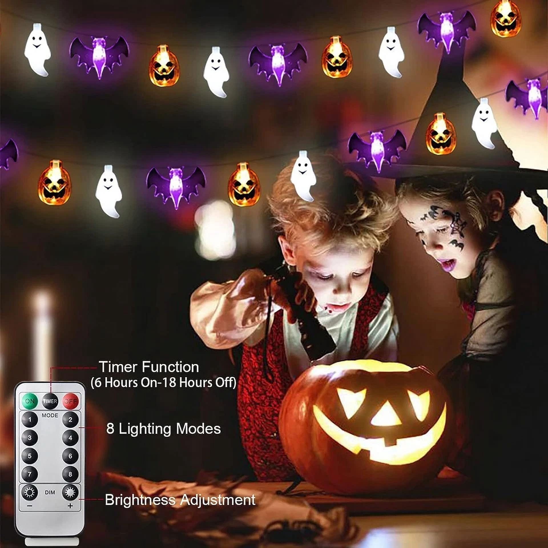 KLYNE Halloween LED String Lights, Waterproof 3D Pumpkin Bat Ghost Decor for Indoor and Outdoor Use (20 ft, 30 LEDs) mbbar
