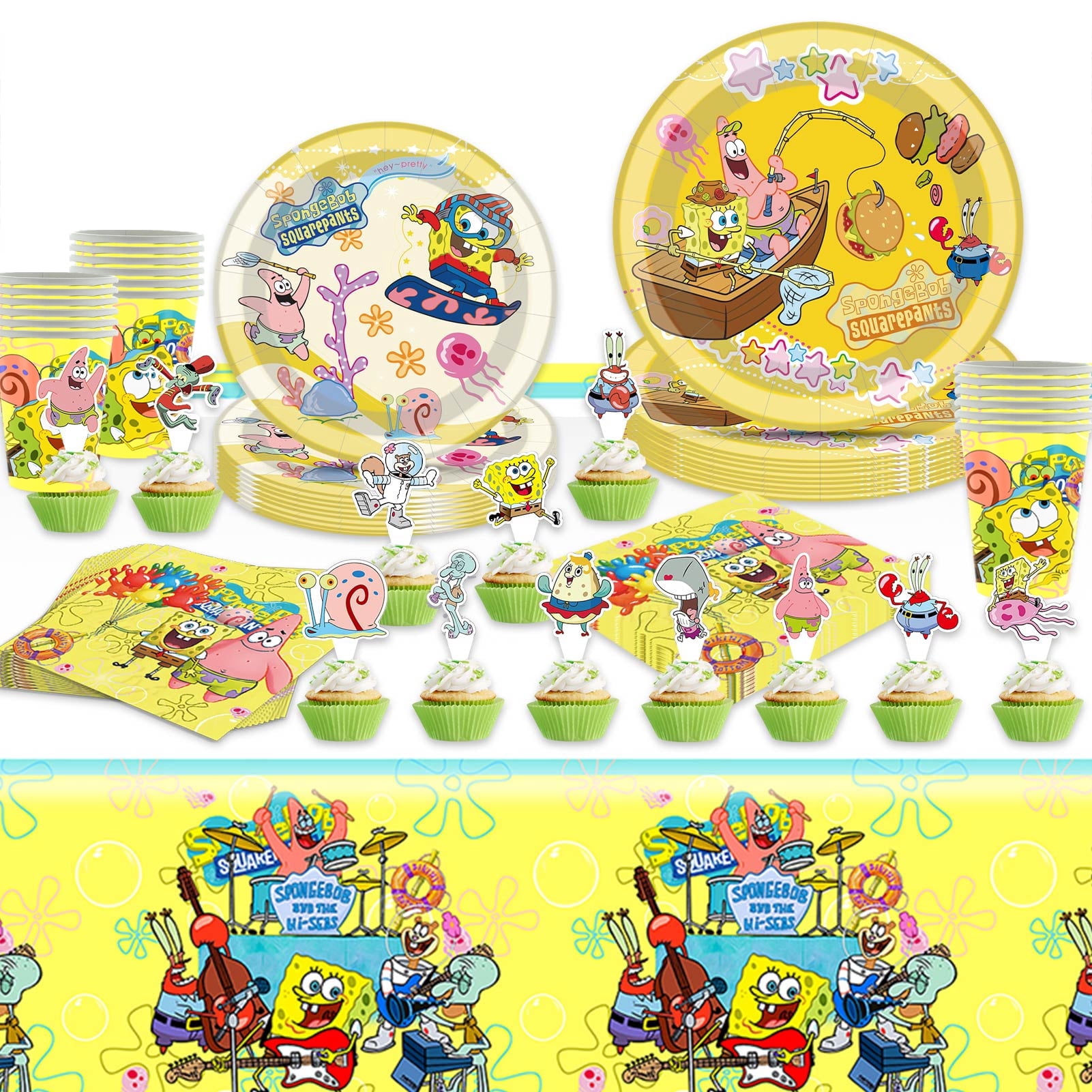 Raveparty SpongeBob Birthday Party Supplies Tableware Set (Yellow, 77 Pcs) 2szq6