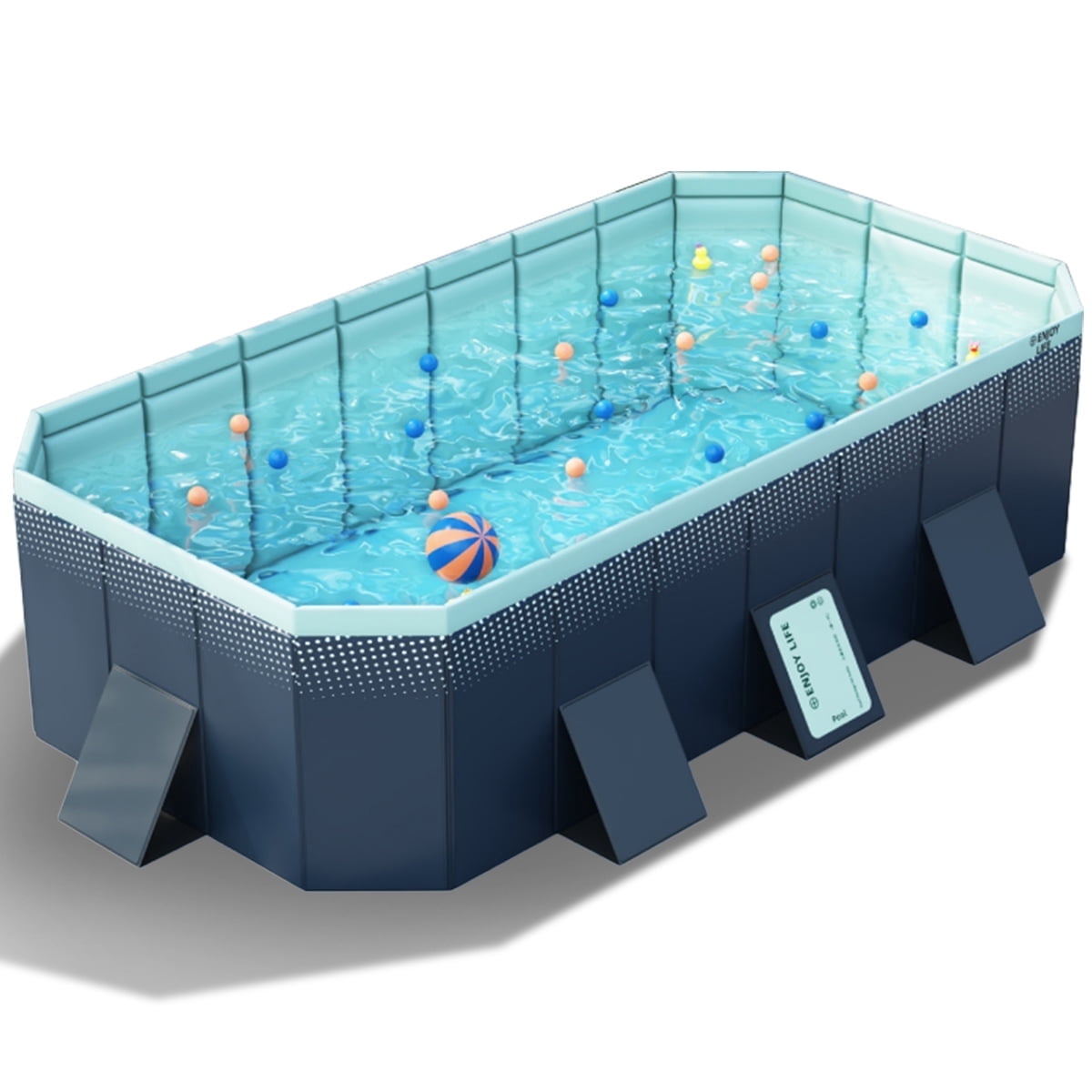 Hurber Foldable Swimming Pool, Large Non-Inflatable Outdoor Kiddie Pool for Adults and Kids (Blue, 113 in x 66 in x 20 in) 60gwu