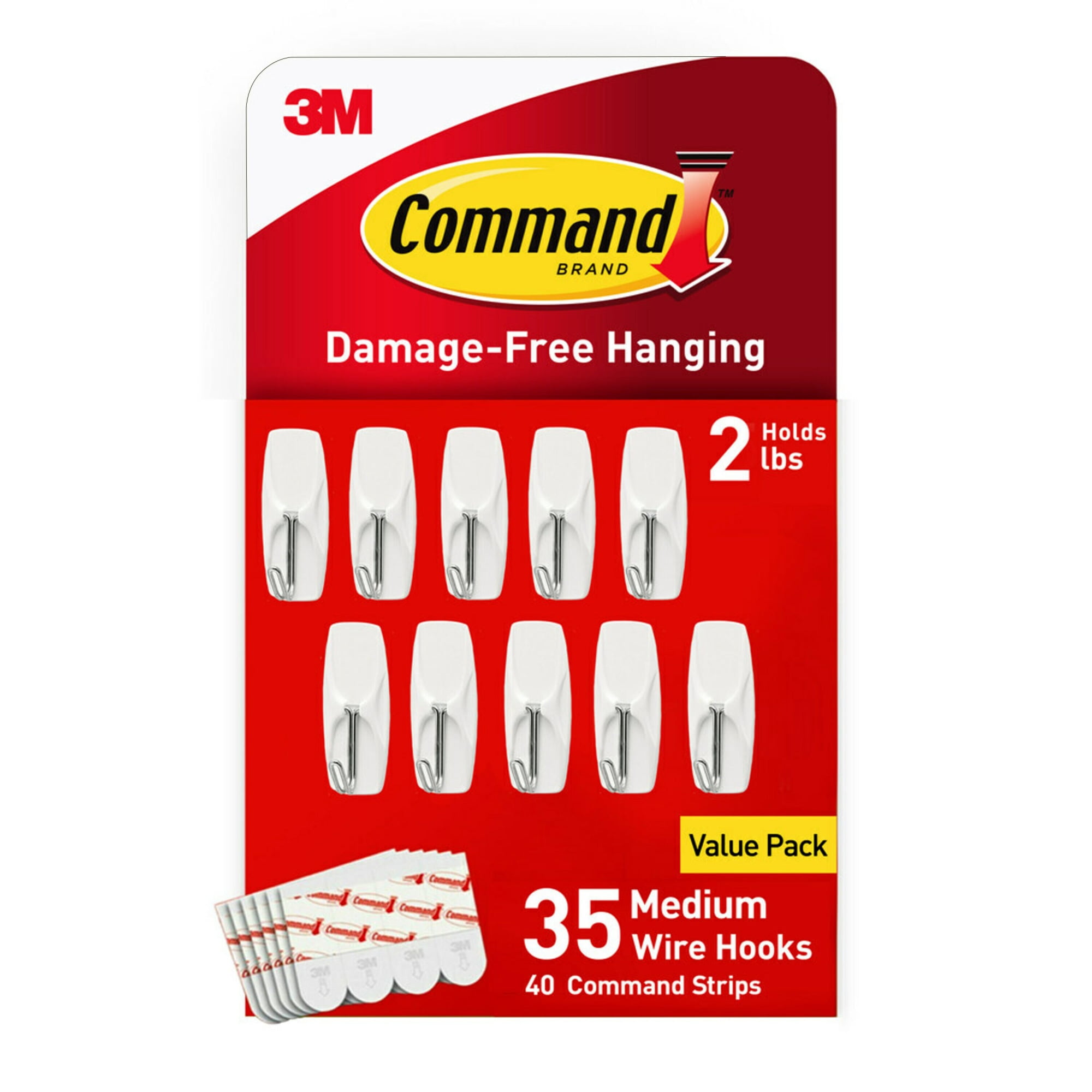 Command Medium Wire Hooks, Damage-Free Adhesive Wall Hangers for Home and Office (White, 35 Hooks, 40 Strips) es4lp
