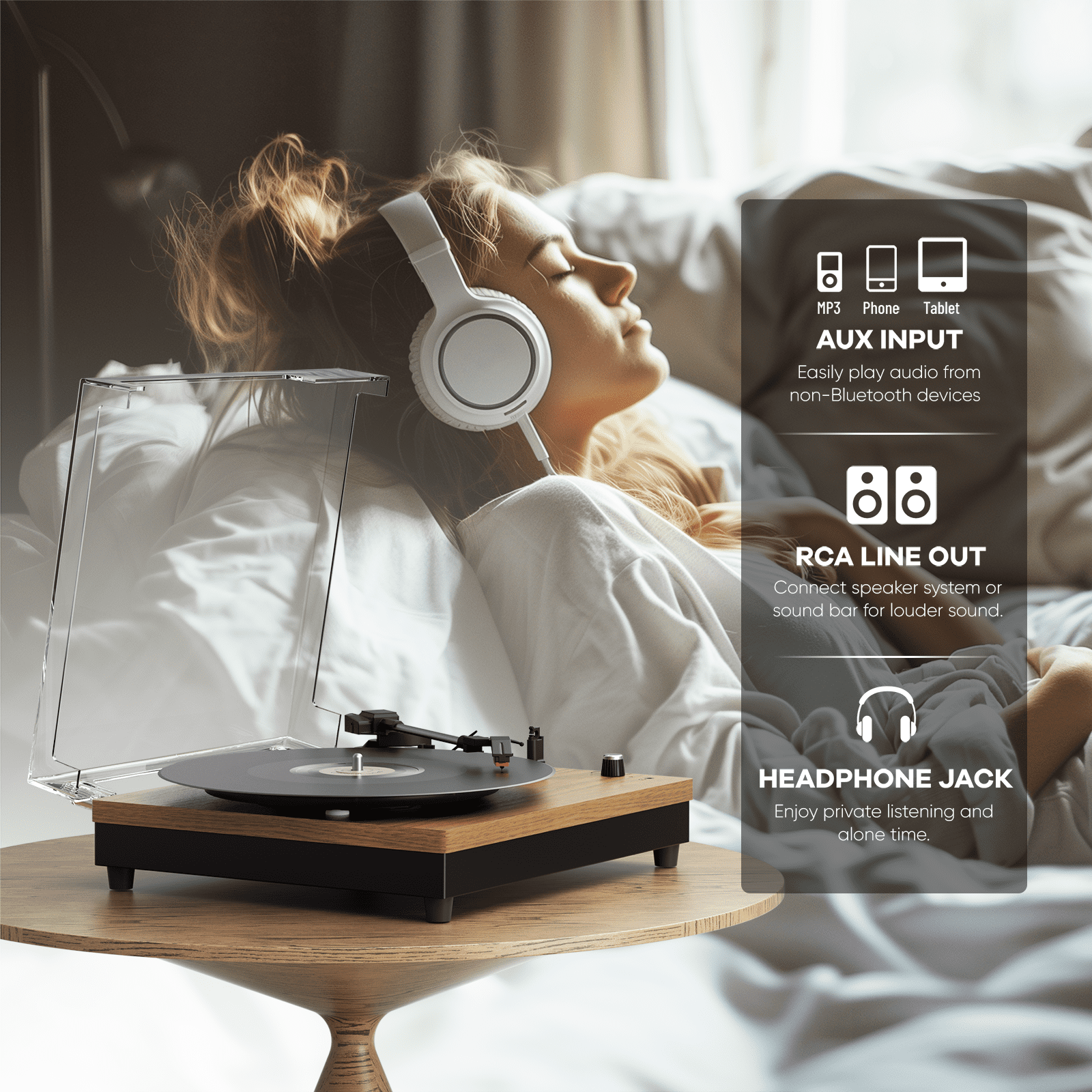 MAIO E200 Vintage Record Player, 3-Speed Belt-Driven Turntable with Built-in Stereo Speakers, Bluetooth Connectivity (Wood, 13.8 in x 10.2 in x 4.7 in) 5o7wg