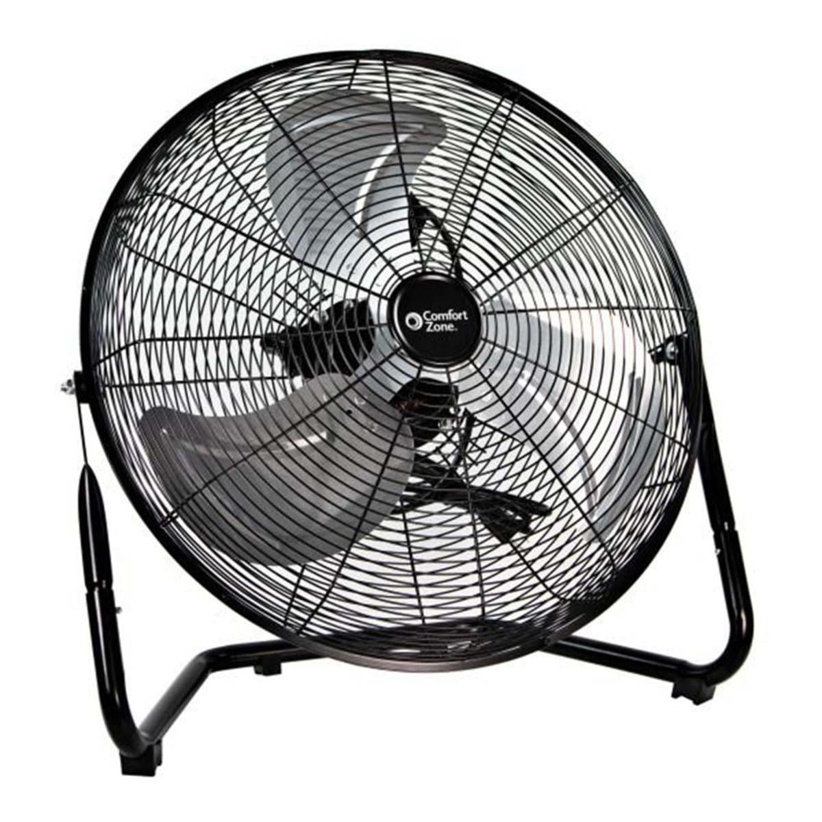 Comfort Zone 20 in High-Velocity 3-Speed Cradle Floor Fan with Adjustable Tilt (Black, 20 in) qteov