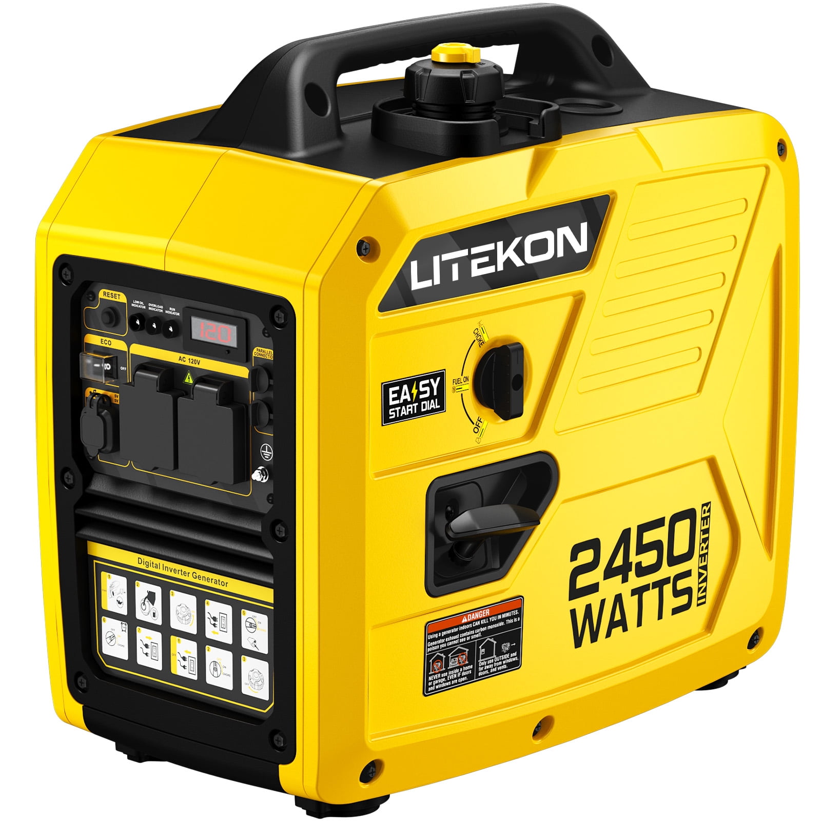 Rvchic 2450-Watt Portable Inverter Generator, Gas Powered Quiet Power Station for Camping and Home Backup (Yellow, 38.97 lb) mdggw