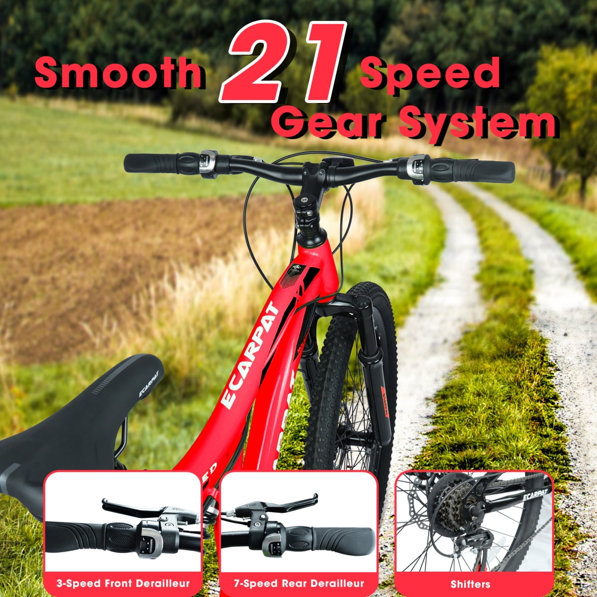 Dcmisas 26-Inch Mountain Bike, 21-Speed Full Suspension Steel Frame with Dual Disc Brakes (Red, 26 in) bi3ug