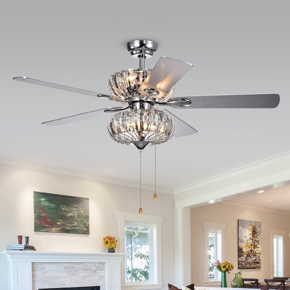 Warehouse of Tiffany Kyana Crystal Ceiling Fan with Light Kit (Chrome, 52 in) ozkdk