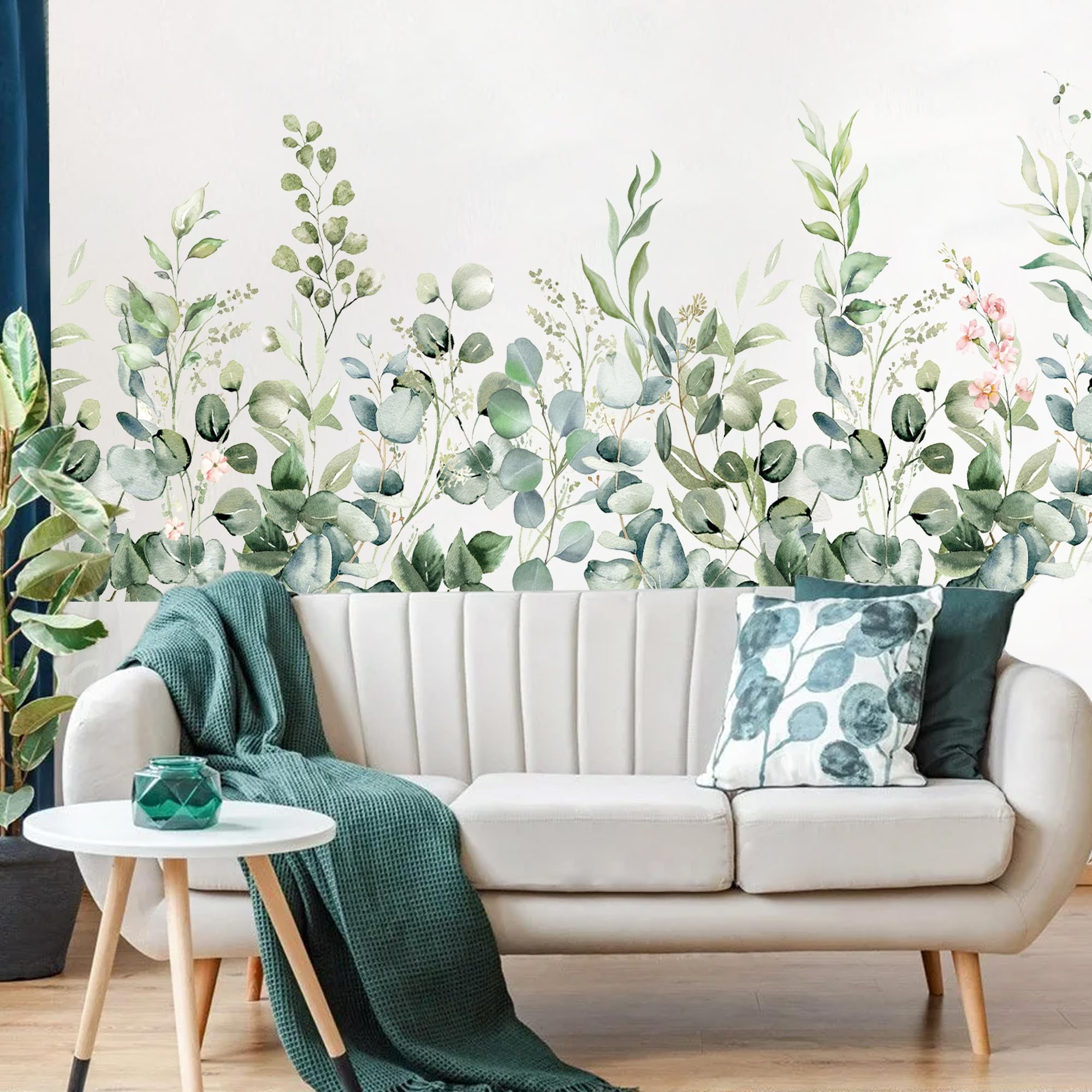 Neasyth Watercolor Floral Wall Decals, Peel and Stick Hanging Leaf Plant Giant Wall Stickers for Bedroom and Living Room (Green, 3 Sheets) nkj7n