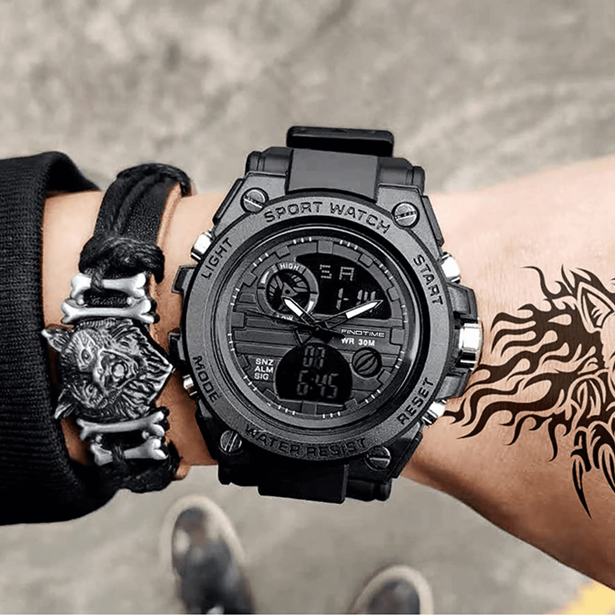 Findtime Men's Military Tactical Digital Analog Watch Waterproof Outdoor Sports Wristwatch (Black, 2 in) v3kwd