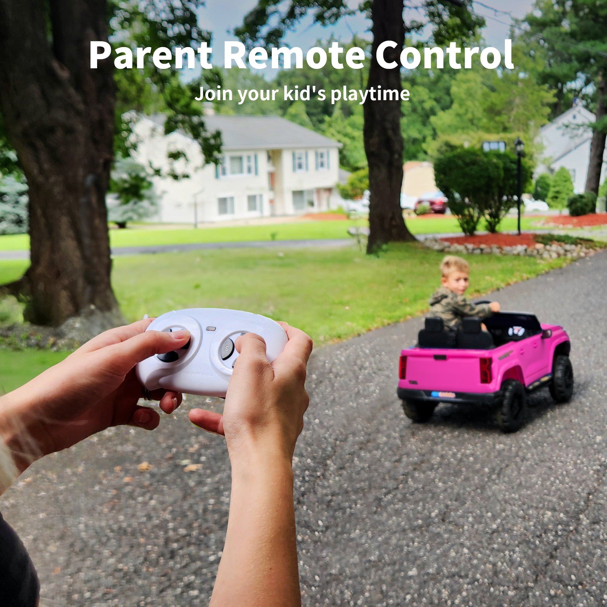 Hikiddo 4WD 2-Seater Electric Ride-On Truck for Kids, Powerful 24V Motor with Remote Control (Pink, 2-Seater) csh1b