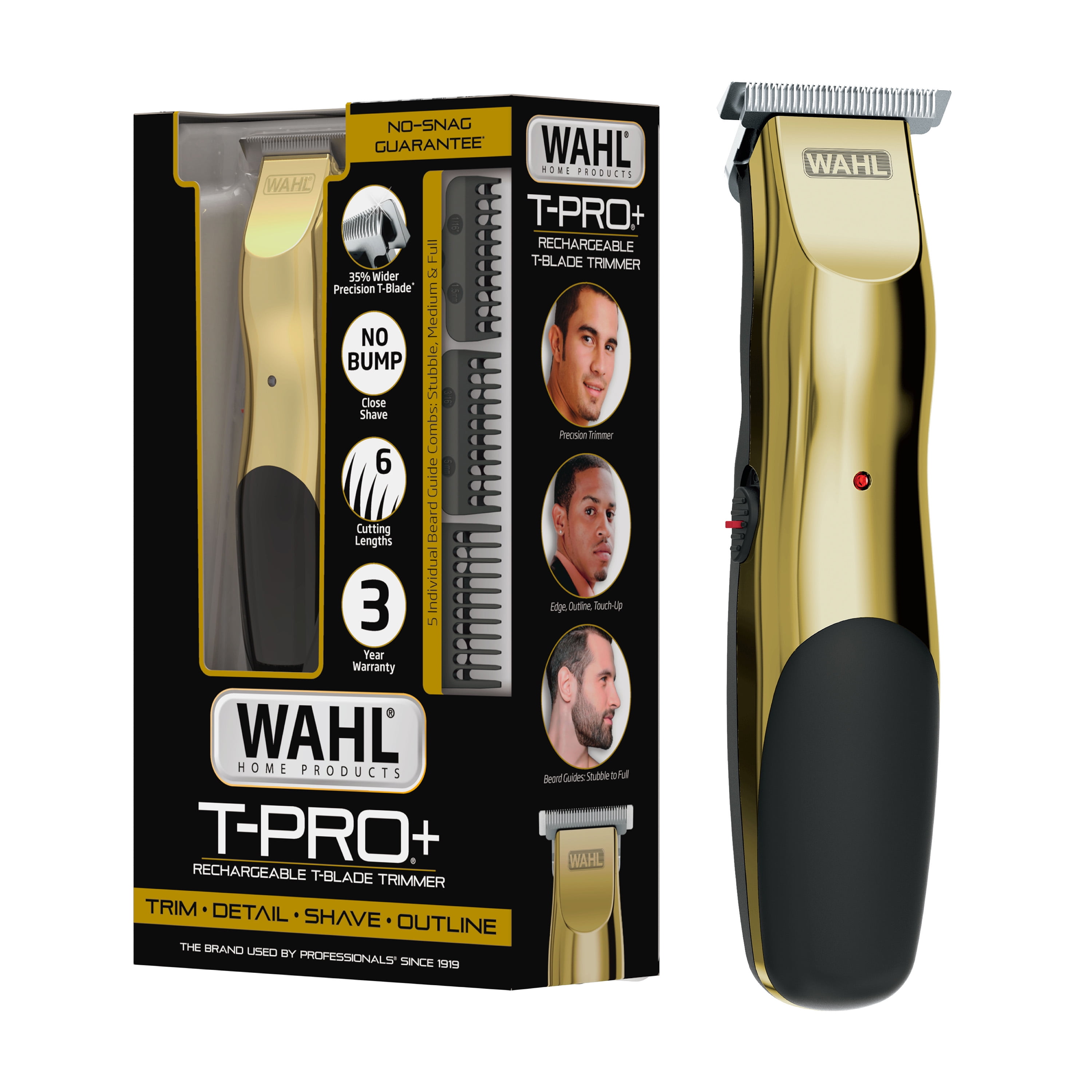 Wahl T-Pro Plus USB Rechargeable Hair Trimmer with Stainless Steel T-Blade (Gold, 1 Unit) 9td7l