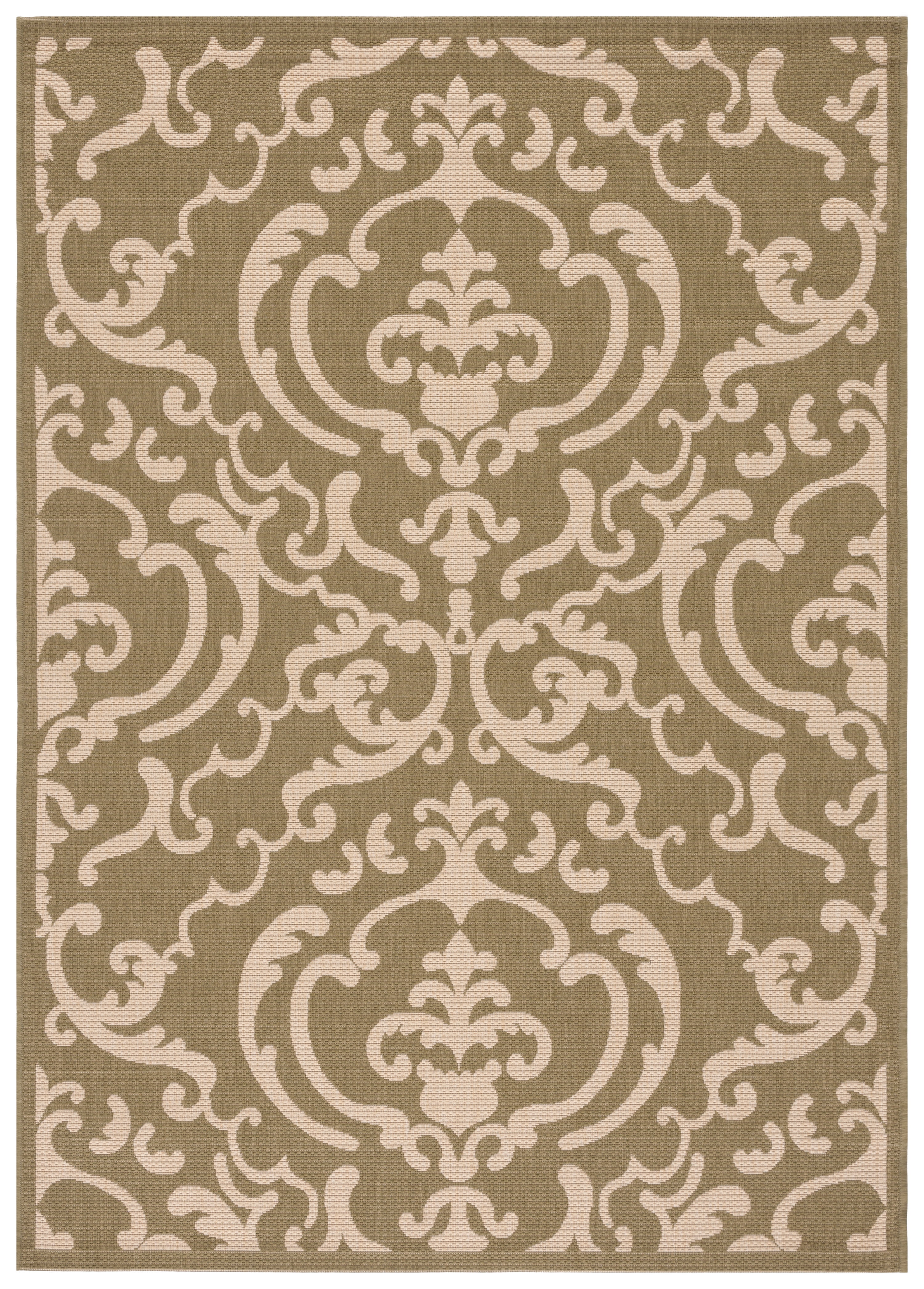 Safavieh Courtyard Dara Damask Indoor/Outdoor Area Rug (Olive/Natural, 5 ft 3 in x 7 ft 7 in) dd81q