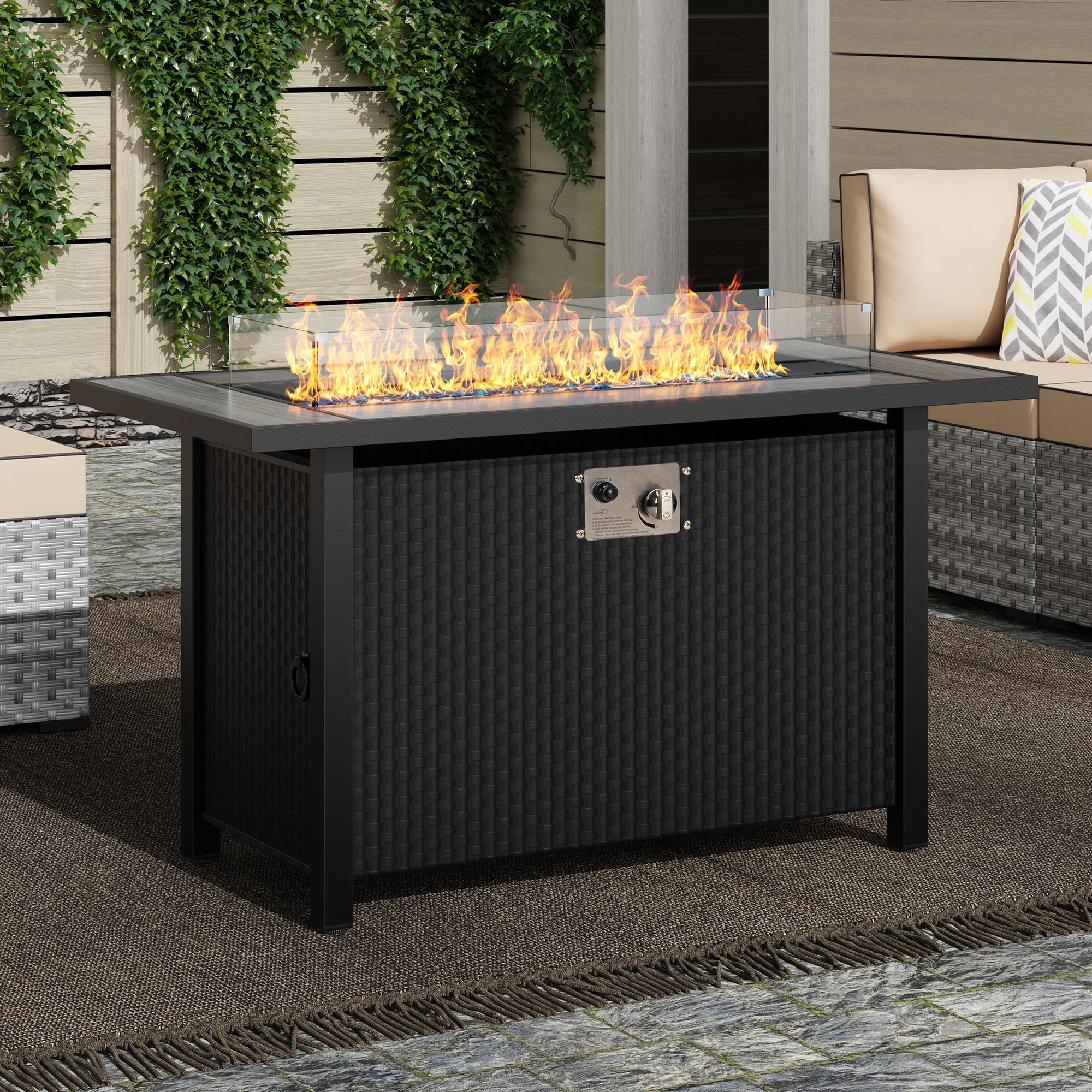 Walsunny 45 in Propane Fire Pit Table, 50,000 BTU Steel Gas Fire Pit with Removable Lid and Waterproof Cover (Grey, 45 in) 5us02
