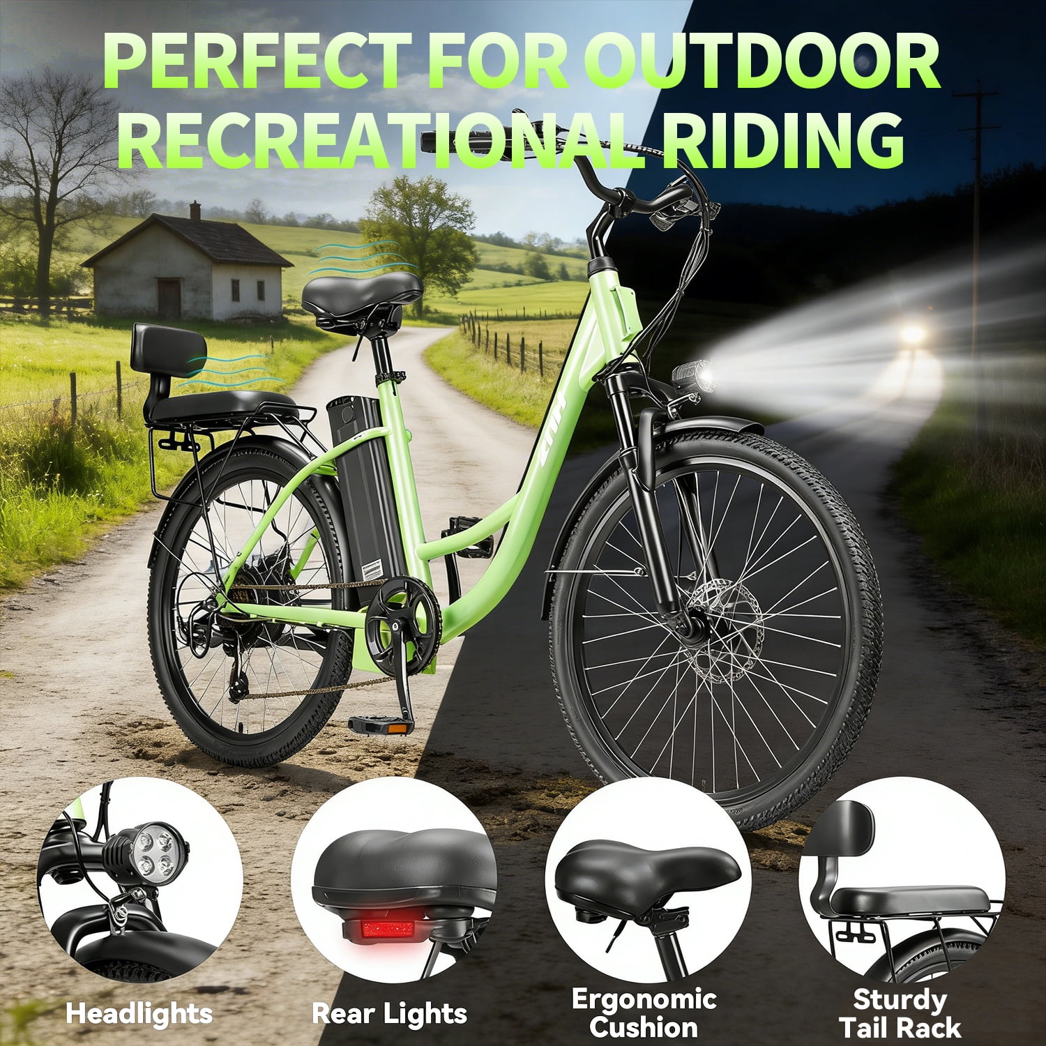ZNH 24-inch Electric Bike, 700W Motor E-Bike with 48V 13Ah Battery, UL2849 Certified (Green, 330 lb Load Capacity) g7zs6