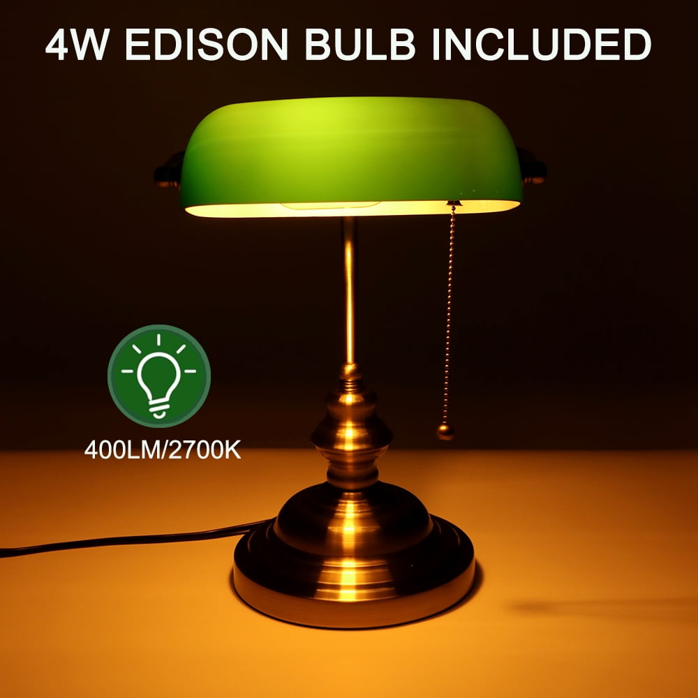 Green Bank Desk Lamp Traditional Banker Style Metal Task Light (Green, 15 in) nazmo