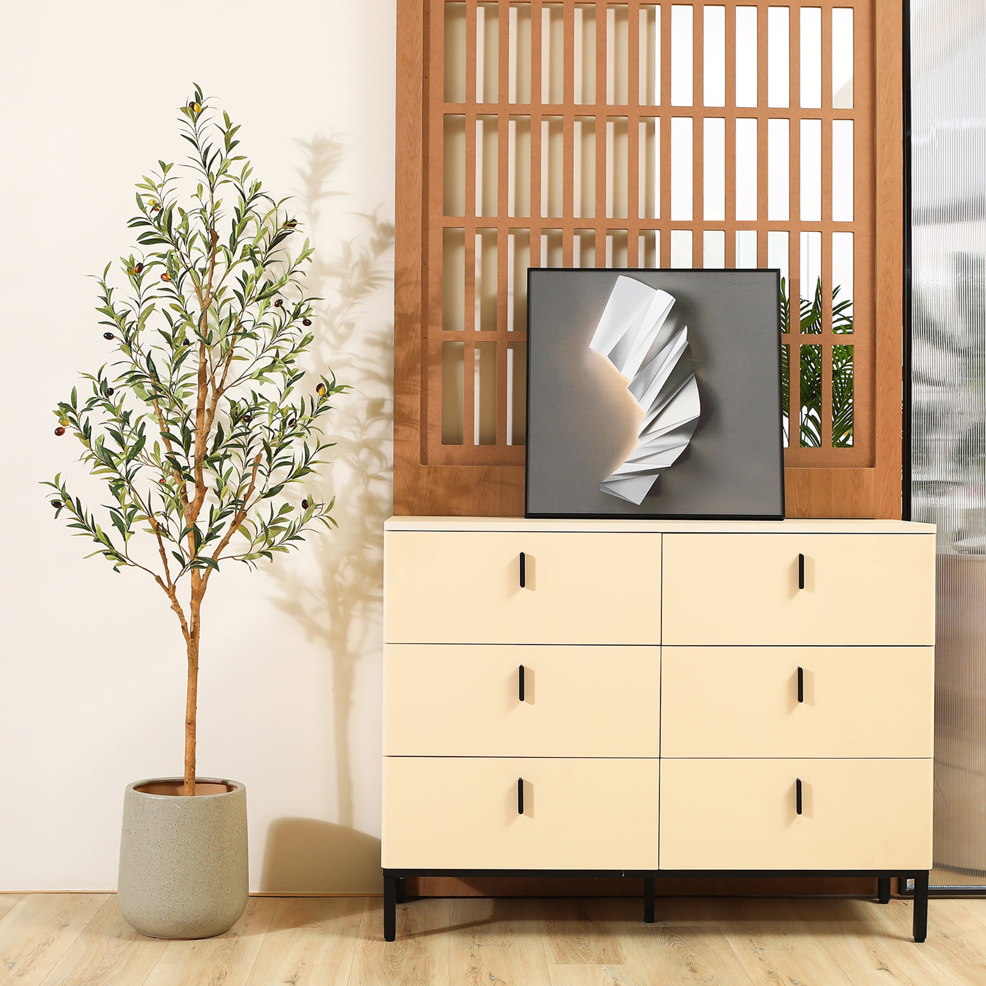 DR.Planzen Artificial Olive Tree, Lifelike Faux Plant with Natural Wood Trunk for Indoor Home Office Decor (6 ft) ww8bg