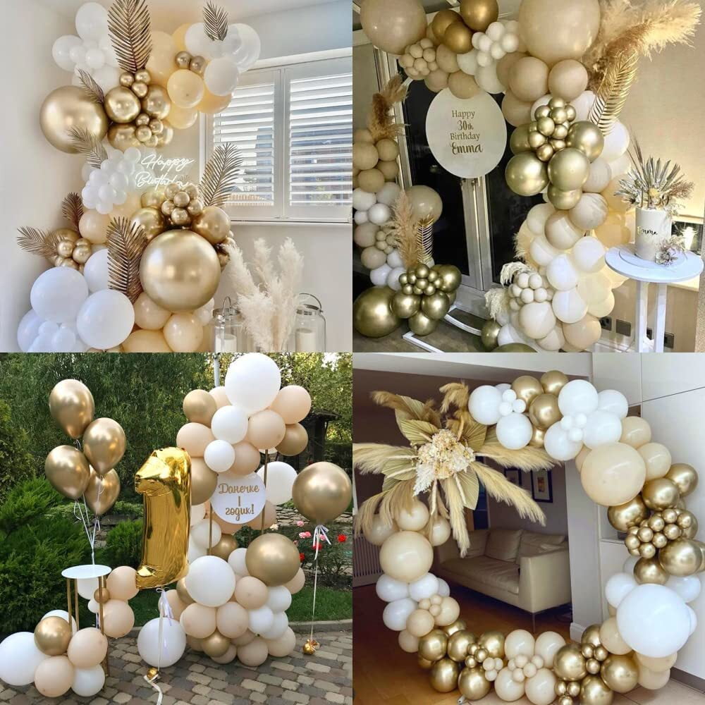 AOWEE Boho Balloon Garland Arch Kit, White and Gold Latex Balloons for Wedding and Birthday Party Decorations (126 Piece Set) kn4yj