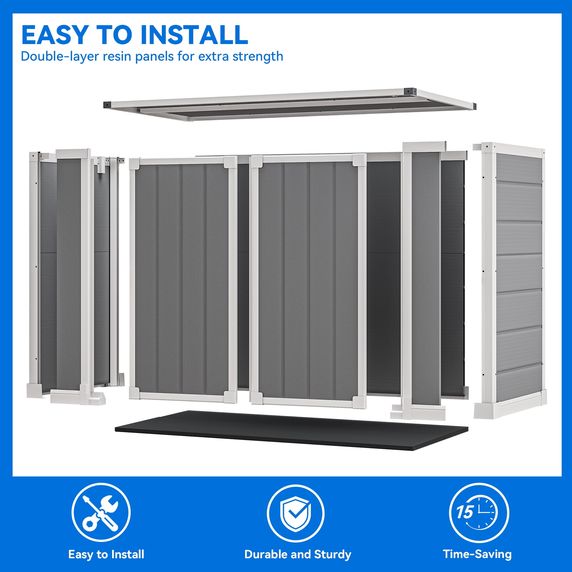 Uforic Outdoor Storage Shed, Weatherproof Resin Garden Cabinet with Hydraulic Struts and Triple Security Locks (Grey, 56 in x 30 in x 43 in) zyjzs