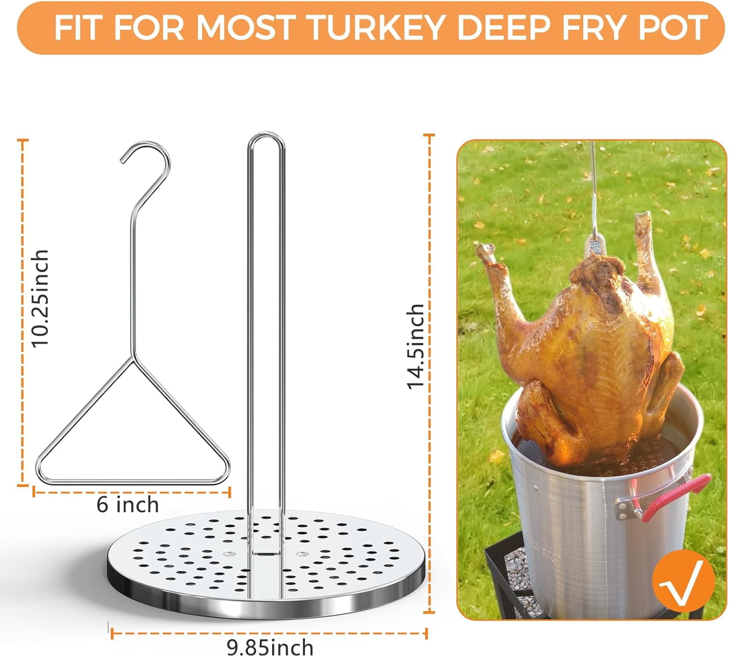 Zeokiar Turkey Fryer Rack and Vertical Chicken Roasting Stand with Lifter Hook (1 Piece) iizxw