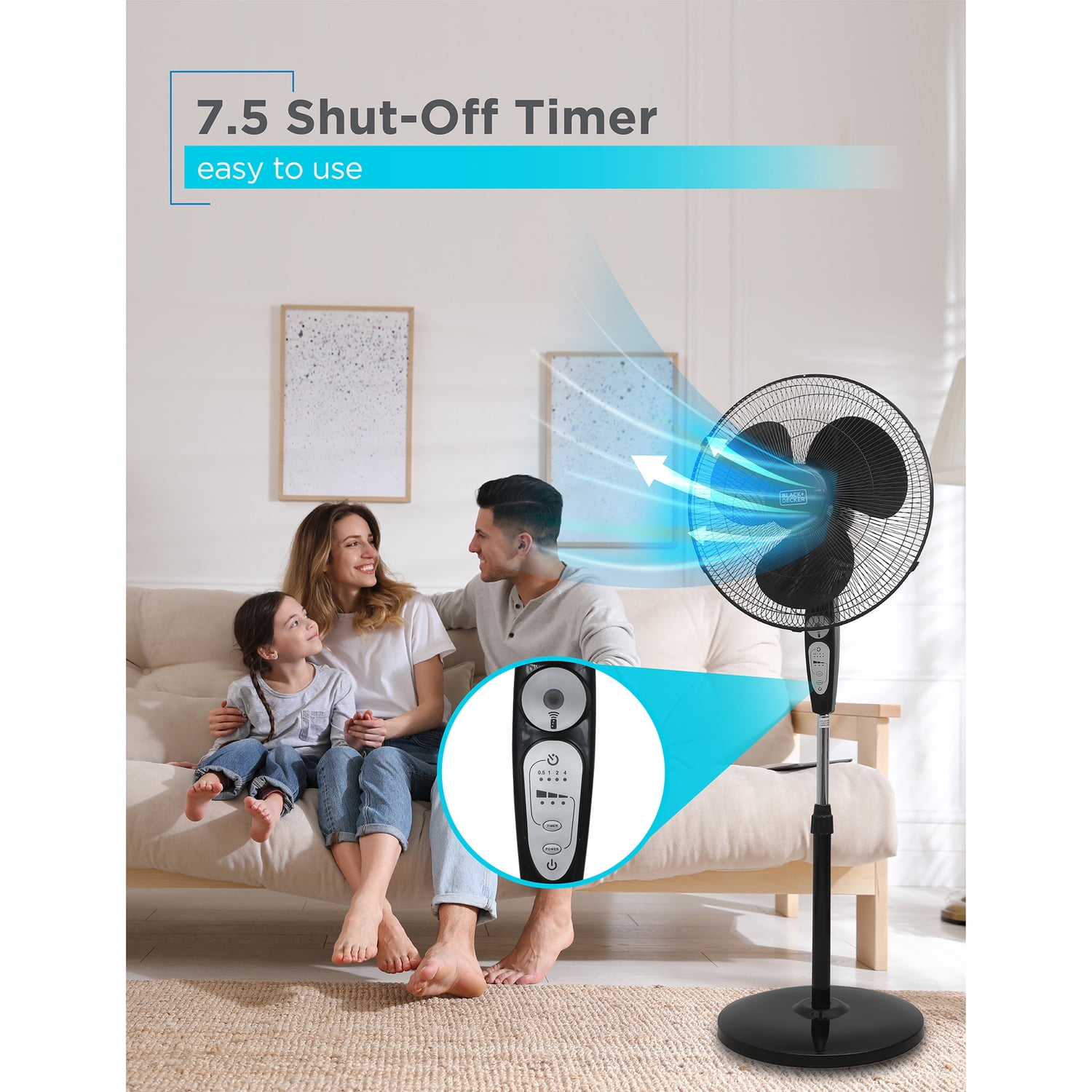 BLACK+DECKER 18-In. 3-Speed Oscillating Stand Fan with Remote (Black, 52 in Height) loeb8