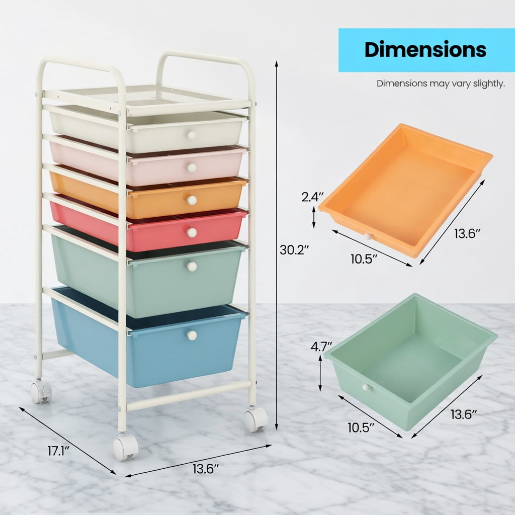 Spaco 6-Drawer Rolling Storage Cart Organizer, Multipurpose Mobile Craft Organizer for Home and Office (Blue) 88prd