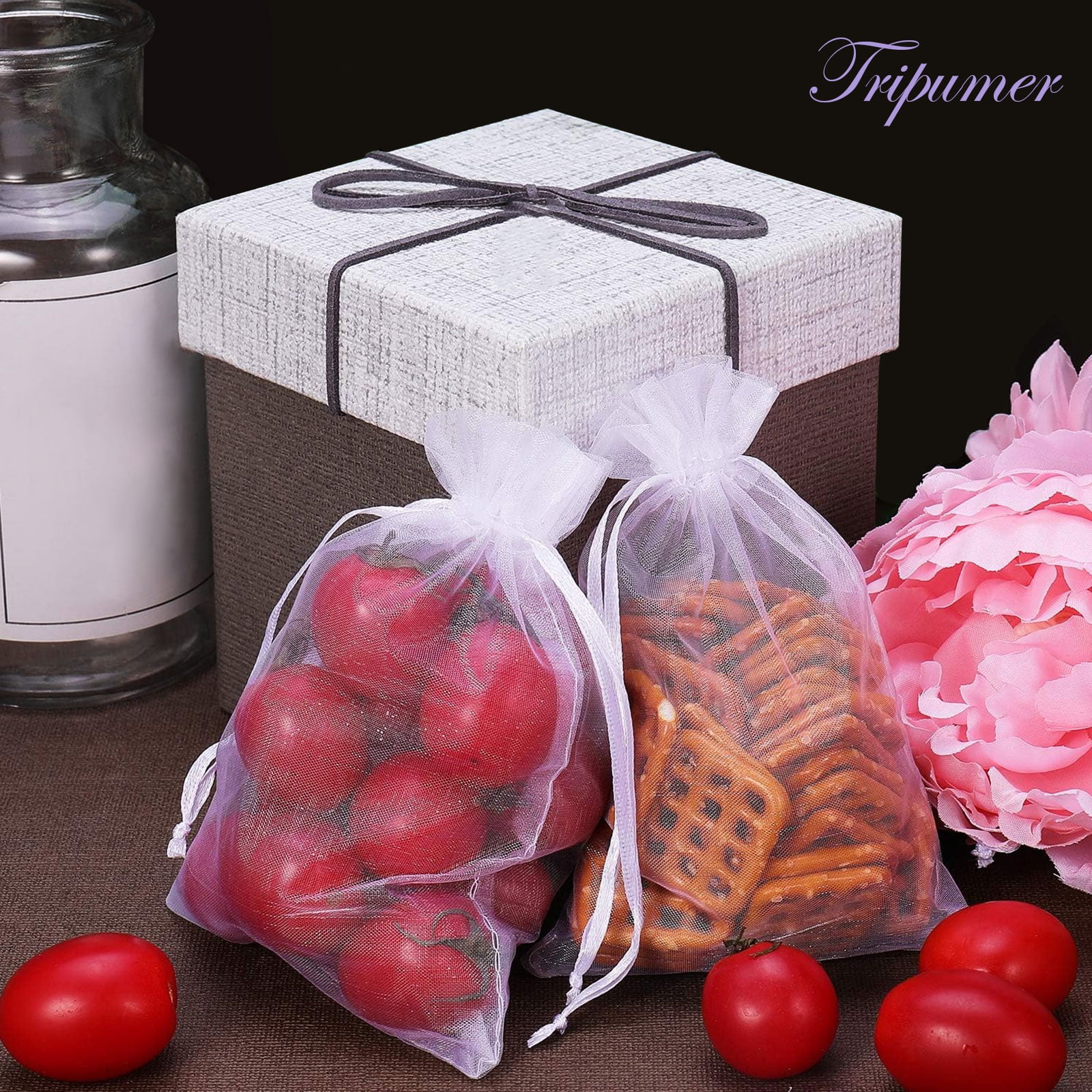 HengBO Sheer Organza Jewelry Pouches with Drawstring for Wedding Party Favors (White, 4 x 6 in, 200 Pack) nywcf