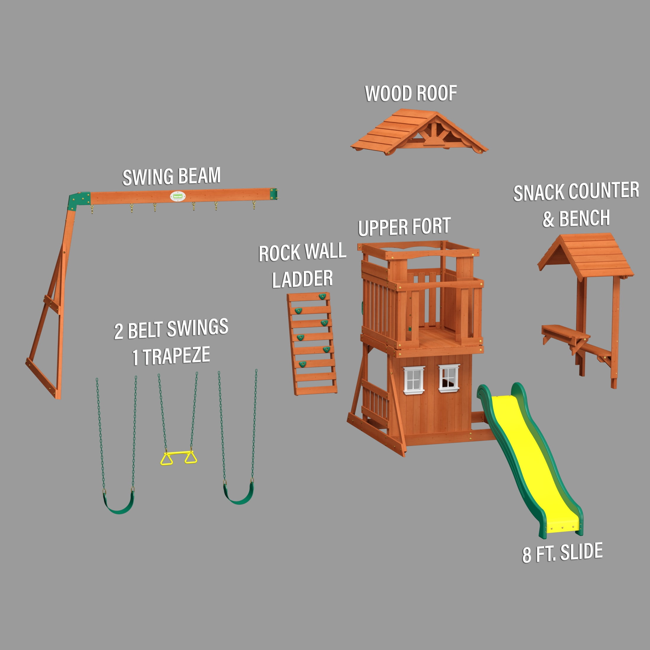 Adventure Playsets Tanglewood Cedar Wood Swing Set with Clubhouse, Slide, and Snack Bar (Large) ph957
