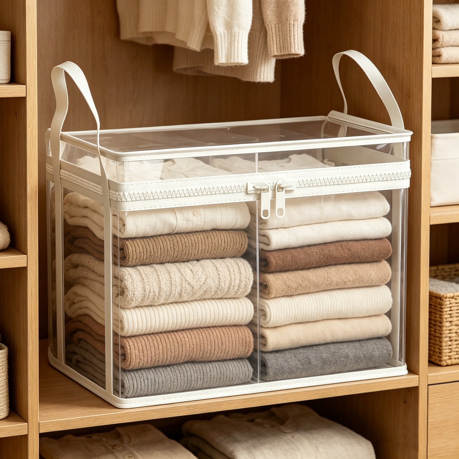 BIWEUTYDYS Heavy Duty Clear PVC Storage Box with Lid, Collapsible Book and Clothing Organizer (Clear, Medium) n14ck