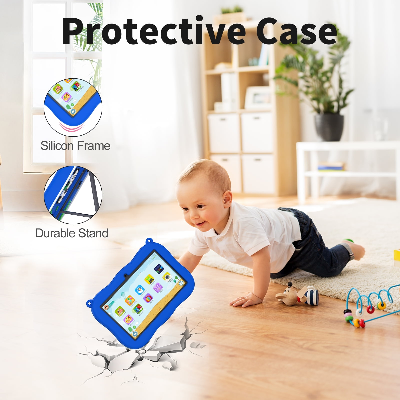 qunyiCO Kids Tablet 7 in Android 13 4GB RAM 32GB ROM Educational Learning Device with Protective Case (Blue, 7 in) fc3gh