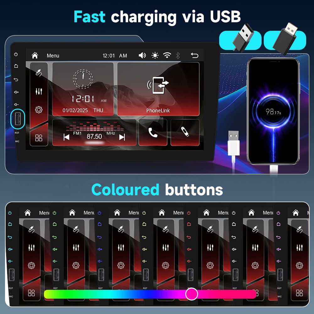 Podofo 9 in Single Din Car Stereo with Wireless CarPlay and Android Auto, Bluetooth, Mirror Link, and Backup Camera (9 in) 5egib