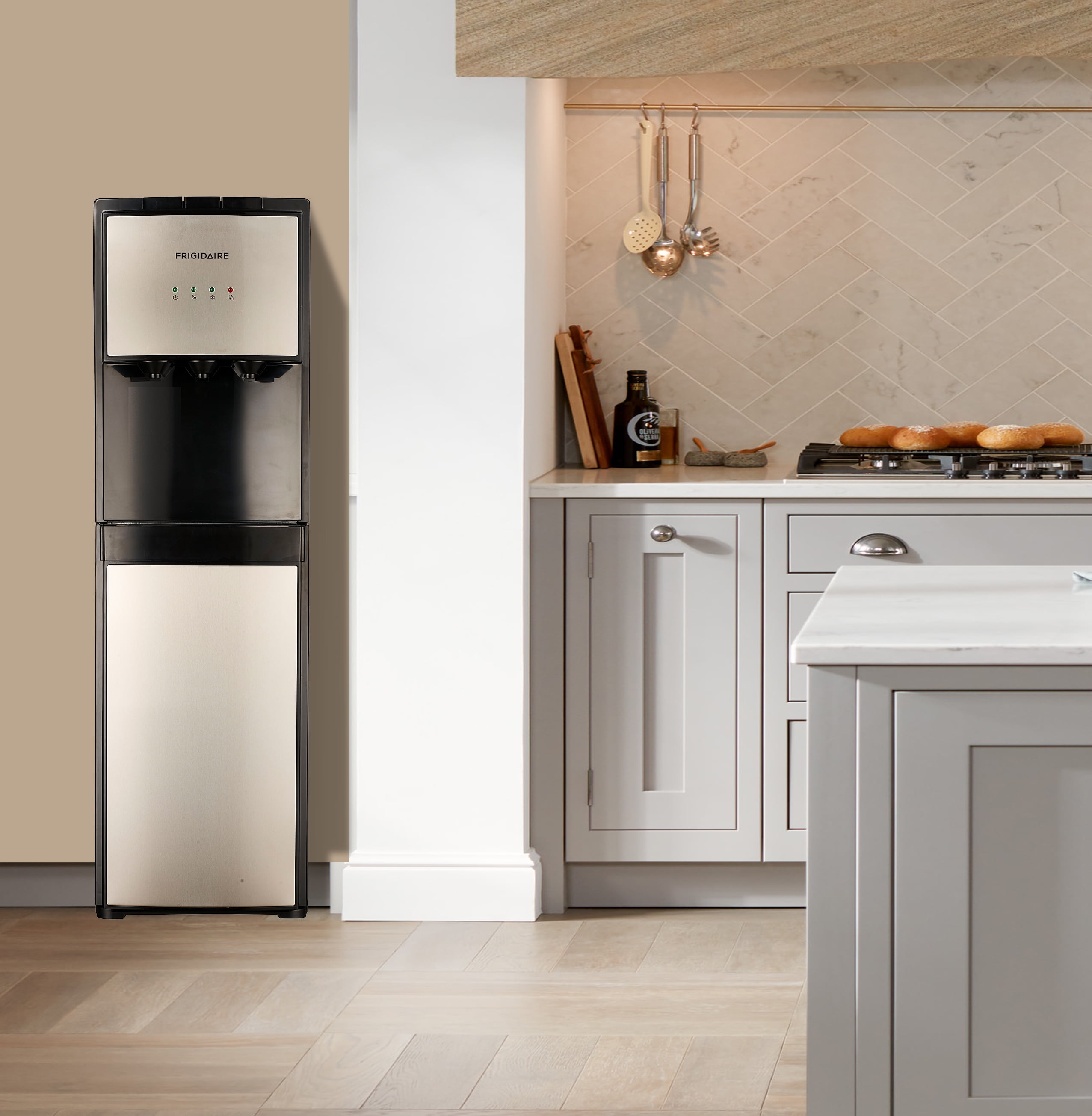 Frigidaire Bottom Loading Water Cooler Dispenser (Hot and Cold, Stainless Steel, 5 Gallon) e356g
