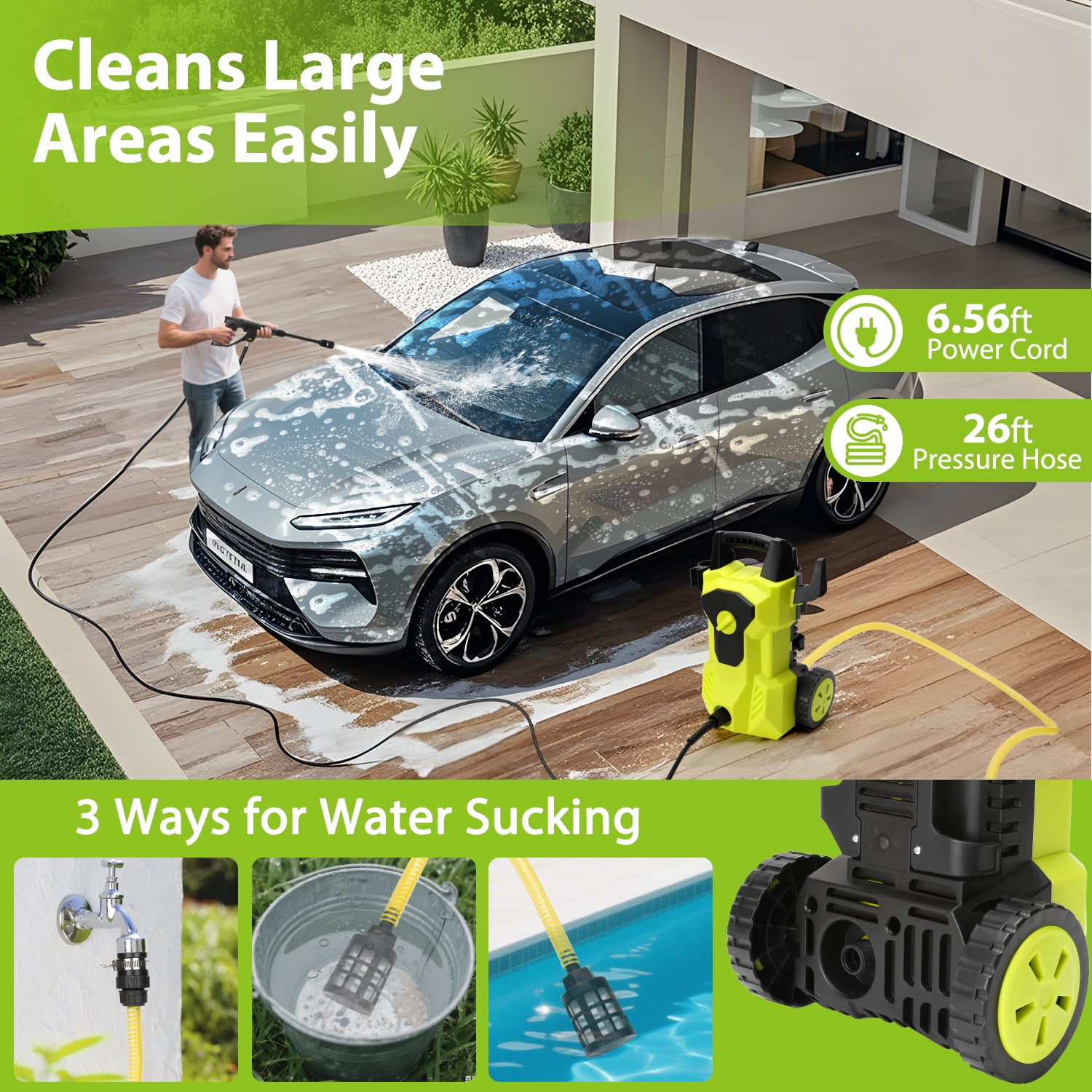 ZRSDIXKI 4000 PSI Electric Pressure Washer 2000W Power Cleaner with Foam Cannon (2.8 GPM, 26 ft Hose) ao6fd