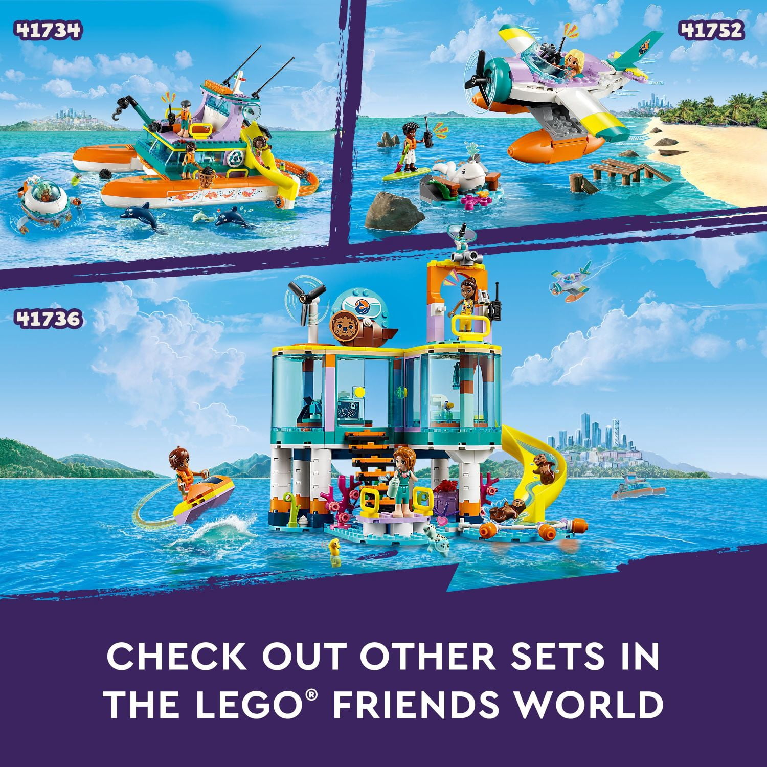 LEGO Friends Sea Rescue Center Building Set with Animal Figures and Water Scooter (41736, 9 in. H x 8 in. W x 7.5 in. D) 905na