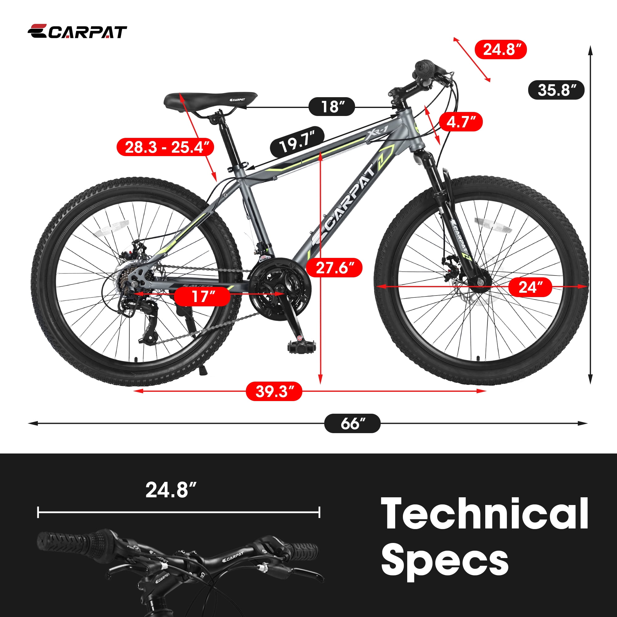Ambifirner 24-Inch Mountain Bike for Teens, Shimano 21-Speed, Dual Disc Brakes, Front Suspension (Black/Green, 24 in) geagc