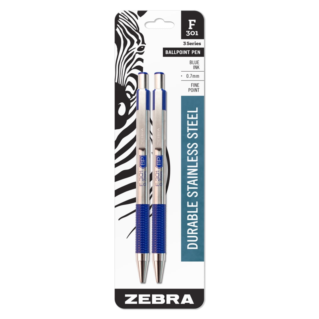 Zebra F-301 Retractable Ballpoint Pen, Stainless Steel Barrel, Fine Point (Blue Ink, 2-Pack) oc4ry