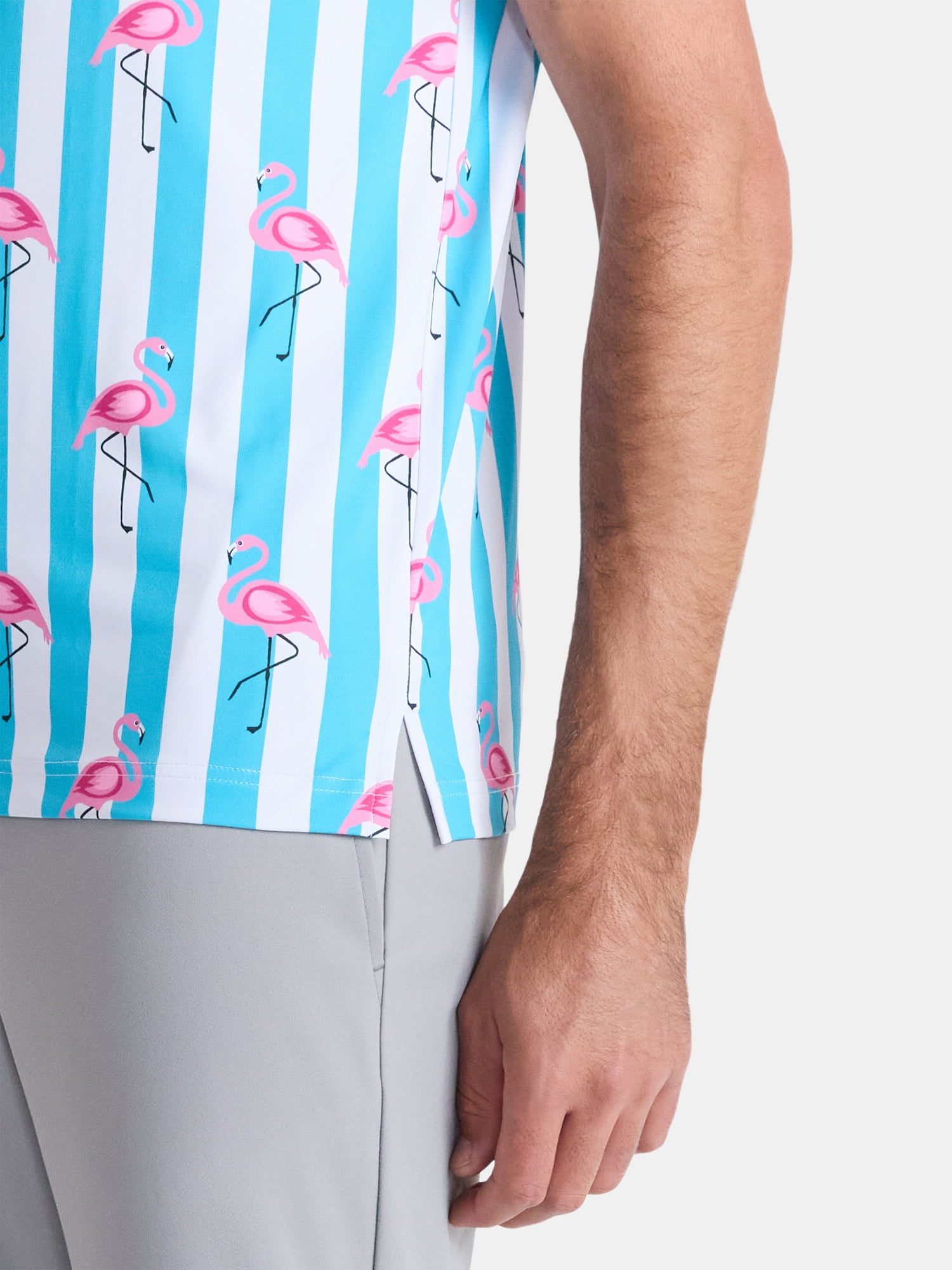 Birdie Bound Men's Beverly Stripe Flamingos Print Polo Shirt (Blue, XS-4XLT) 4lm7p