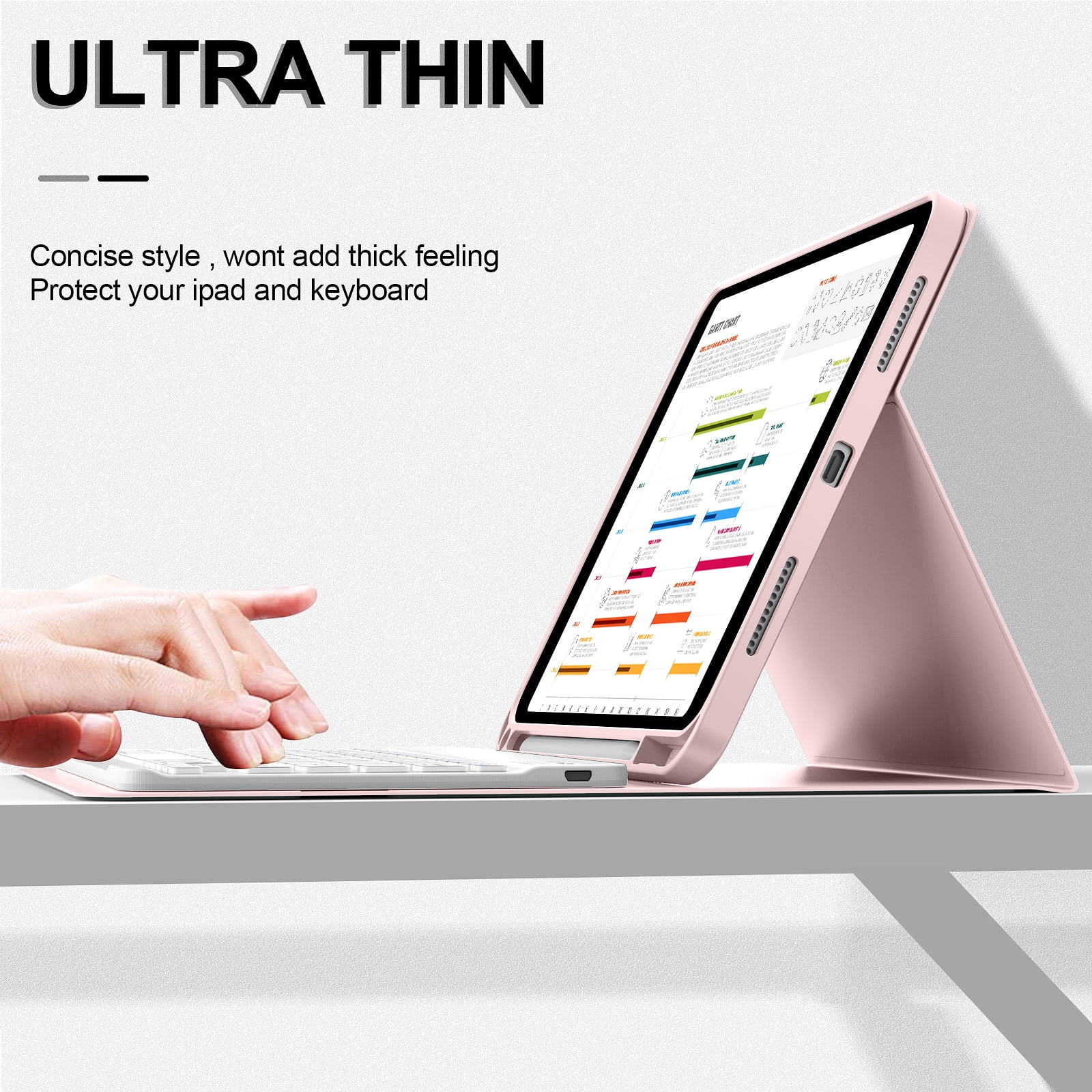 Aoub Keyboard Case for iPad 11th Gen 2025 & 10th Gen 2022, Detachable Wireless Bluetooth Cover with Pencil Holder (Pink, 11 in) 6k00y