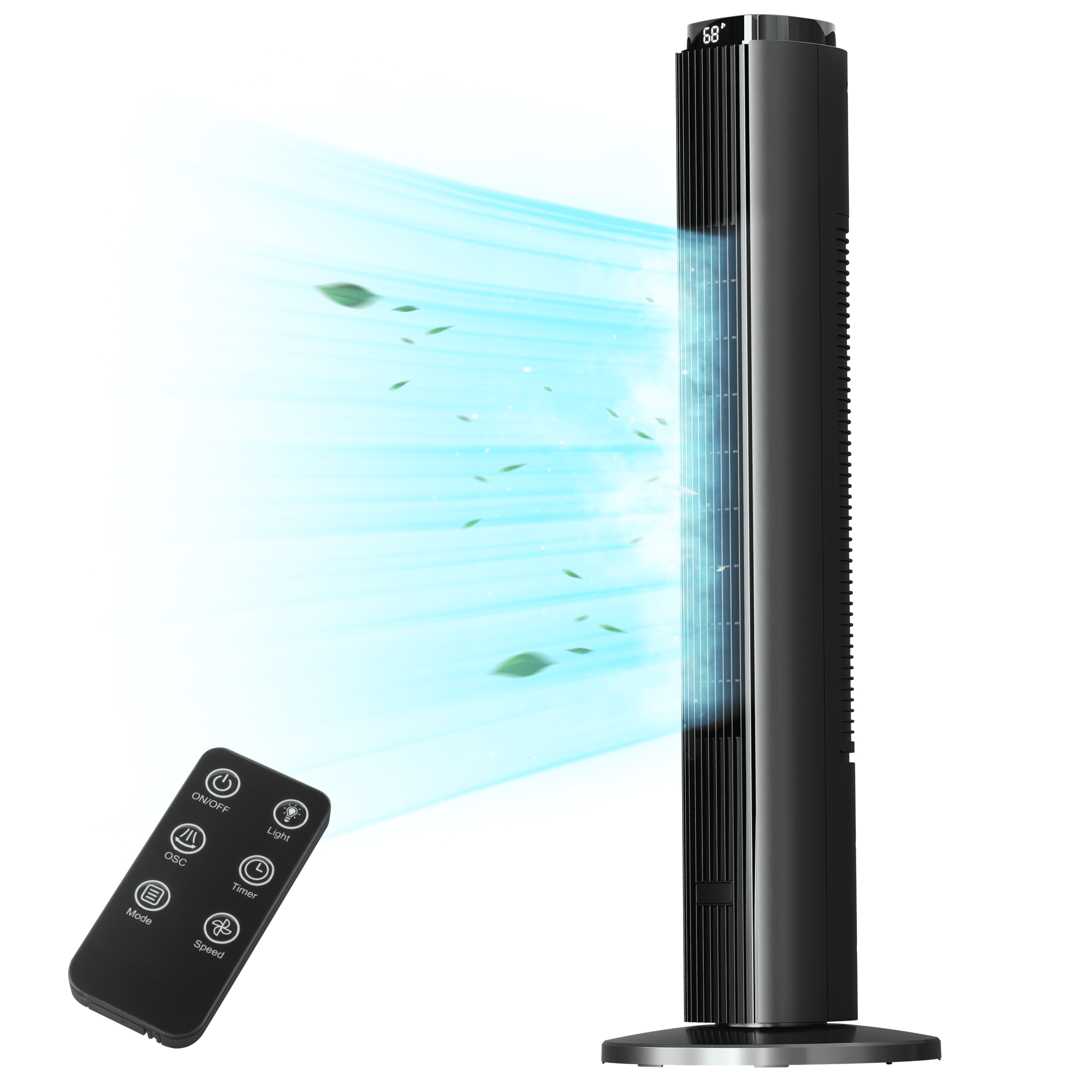 KissAir 37 in Tower Fan with Remote, 6 Speeds, 90 Degree Oscillation, Quiet Bladeless Cooling for Home and Office (Black, 37 in) 28axd