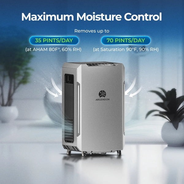 Argendon Commercial Dehumidifier, 70 PPD Energy Star Moisture Control for Basement and Industrial Use (Grey, 1000 sq ft) 2g5vv