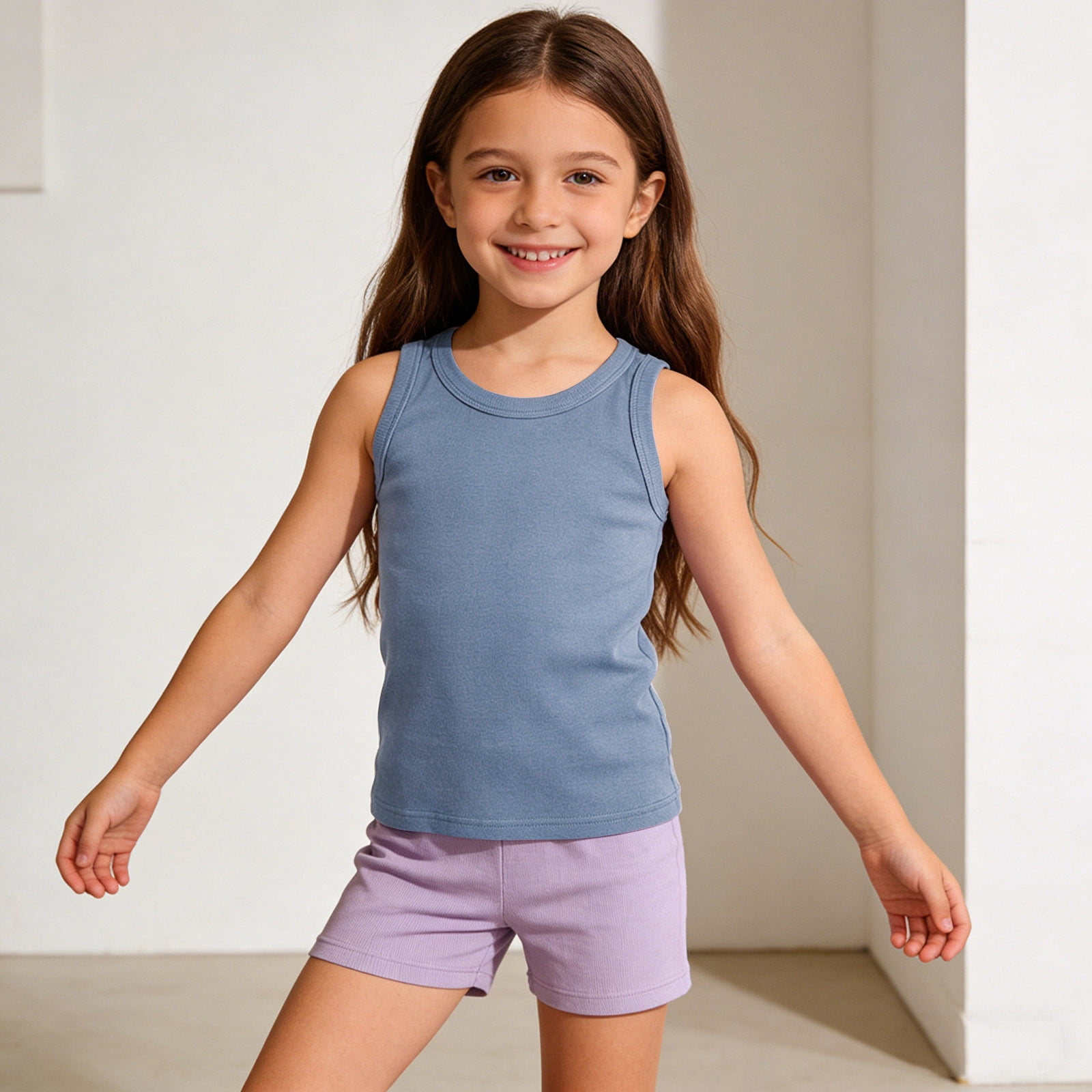 FAIWAD Girls Ribbed Knit Tank Top Sleeveless Summer Workout Shirt (Blue, Small) kdiin