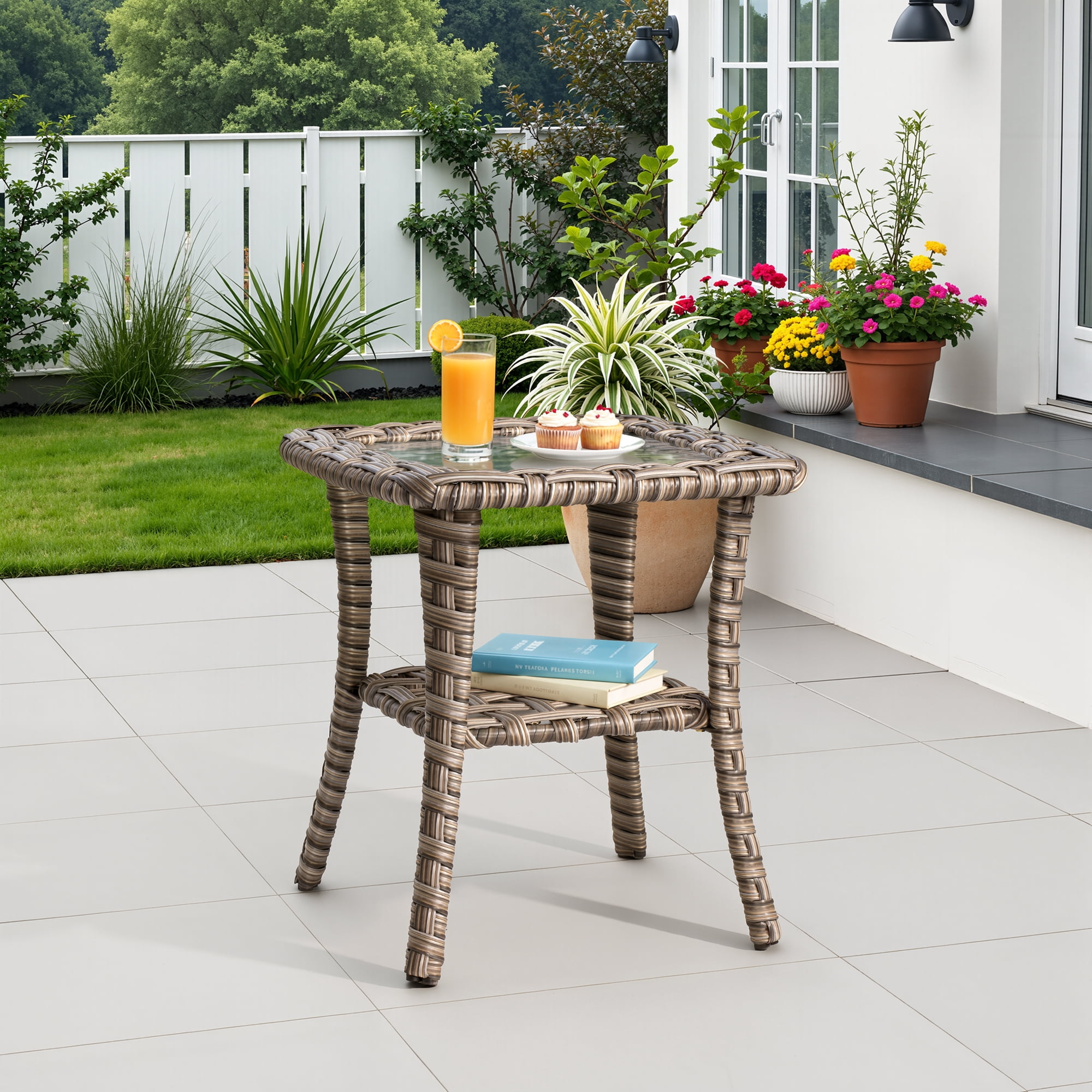 Ovios 3-Piece Patio Furniture Set, 2 Swivel Rocking Wicker Chairs with Side Table (Grey) qj3bv
