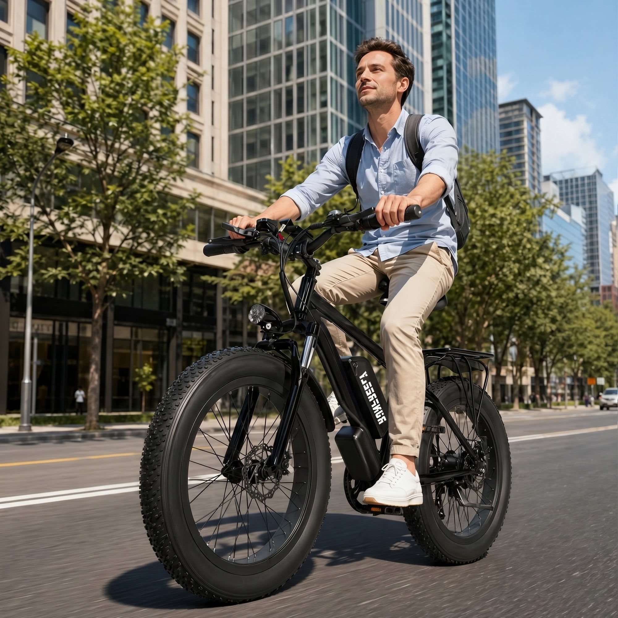 Dnyker Electric Mountain Bike, 26 in Fat Tire E-Bike, 1500W Motor, 48V 13AH Battery, 7-Speed Off-Road Commuter (Black, 26 in) blrbe
