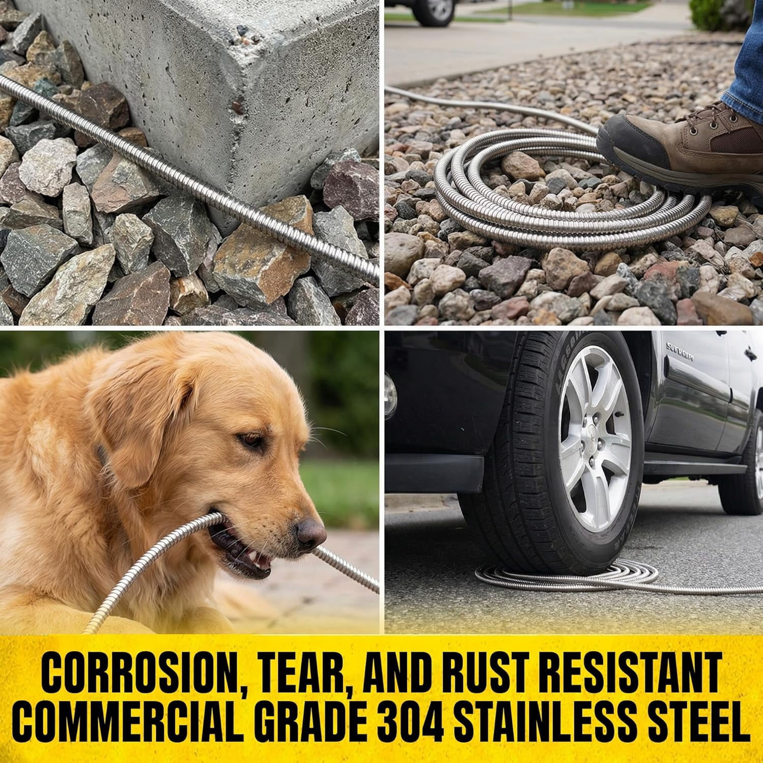 Bionic Steel Stainless Steel Garden Hose with Sprayer Nozzle, Heavy Duty Kink-Free Flexible Water Hose (Silver, 100 ft x 0.625 in) xeoks