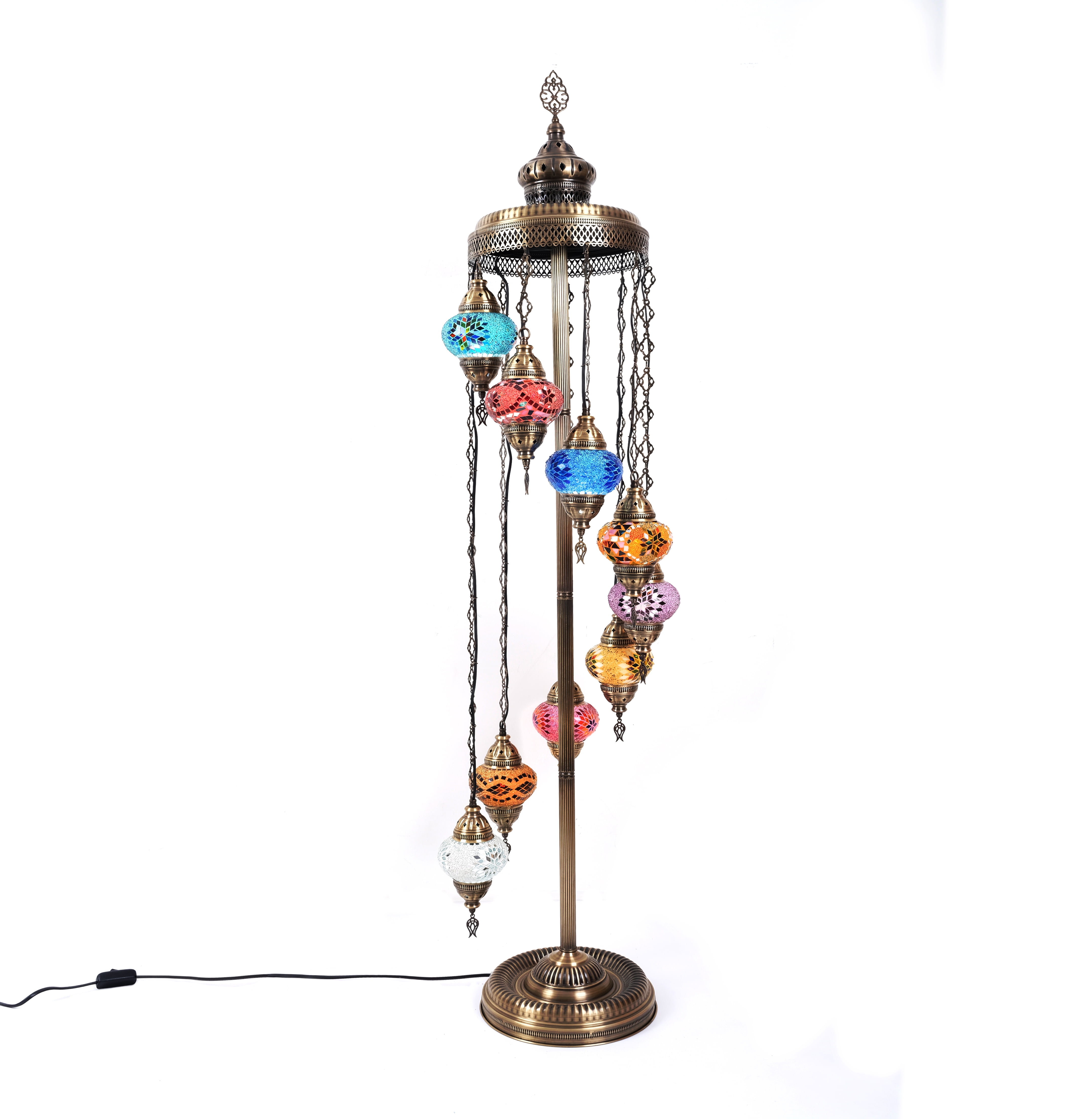 Asylove Turkish Mosaic Floor Lamp, 9 Globe Moroccan Standing Light for Home Decor (Multi-Color, 70 in Height) nr1jb