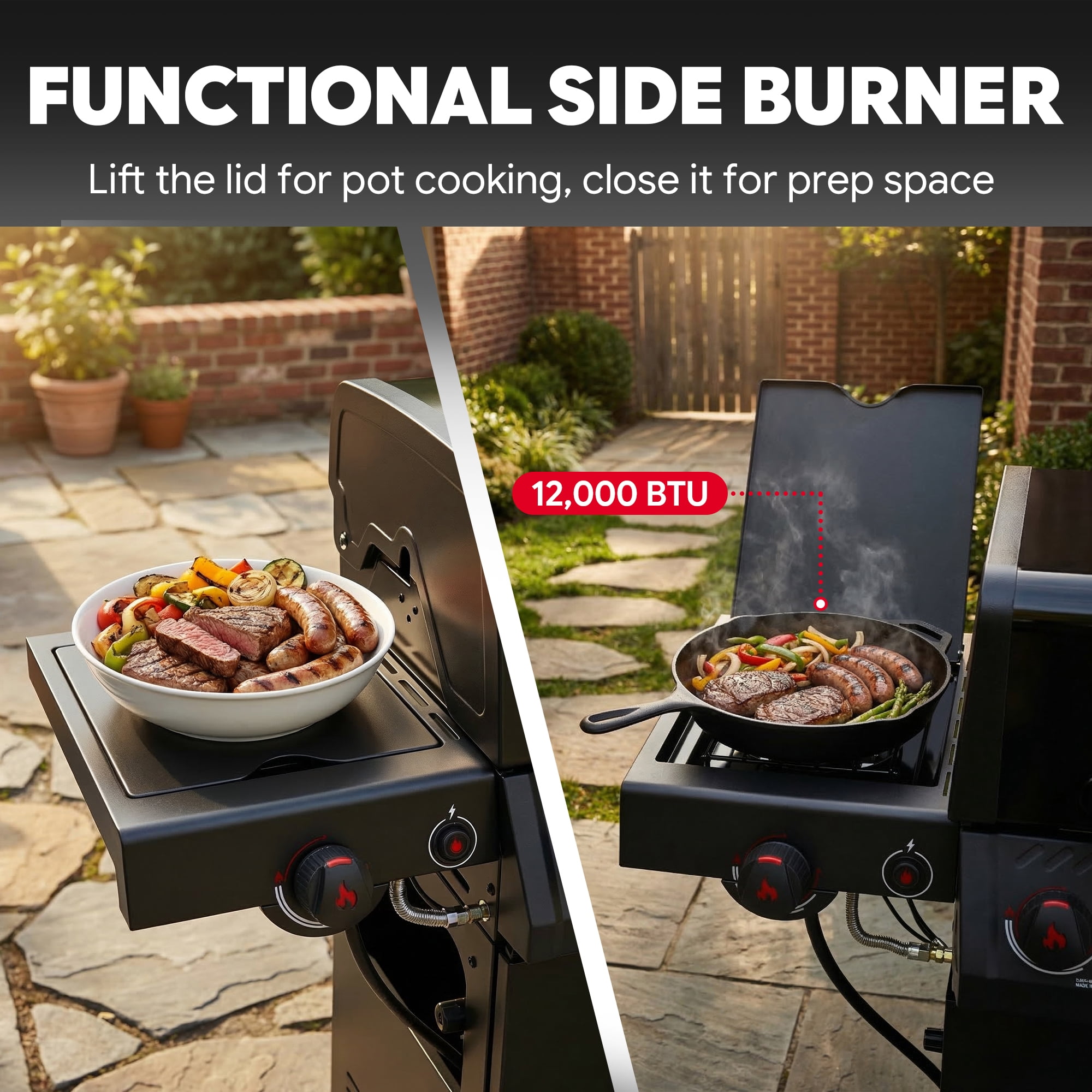 Feasto 5-Burner Propane Gas Grill with Side Sear Burner and Cabinet Storage (Black, 686 sq in) b3a6f