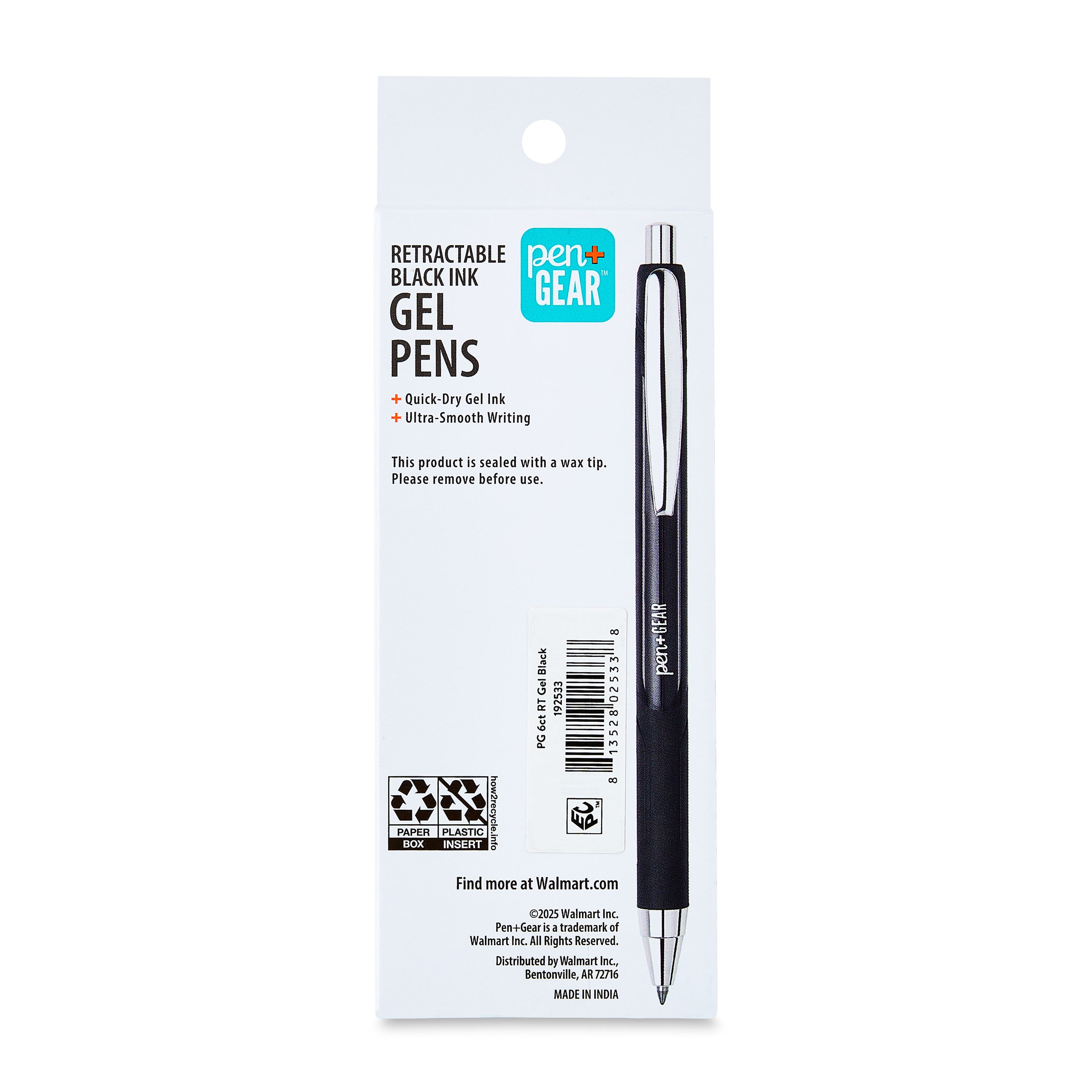 Pen+Gear Retractable Gel Pens, Smooth Writing Medium Point, Quick-Dry Ink (Black, 2 Count) q0rc8