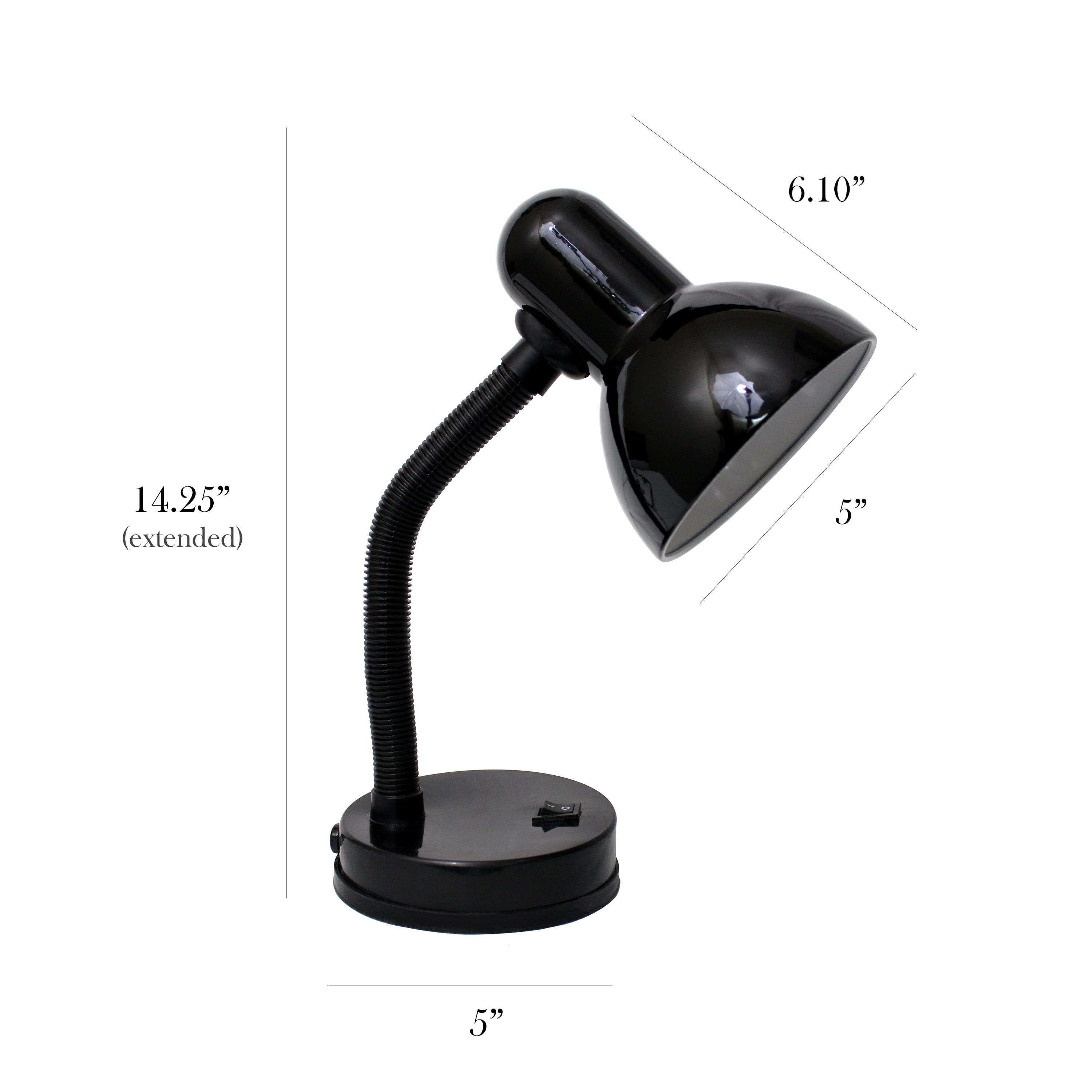 Simple Designs Basic Metal Desk Lamp with Flexible Hose Neck (Black, 13 in) 8w810