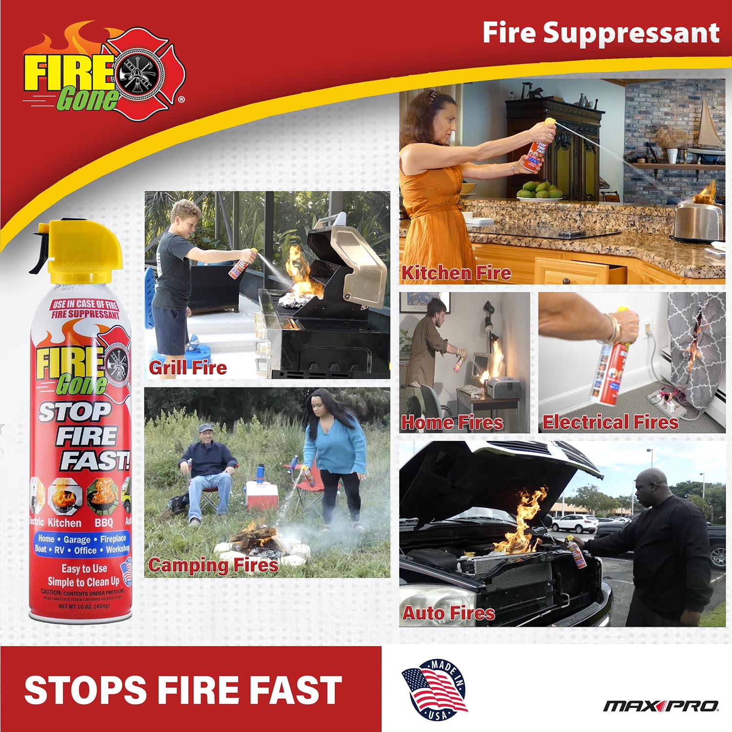 Fire Gone Fire Extinguishing Spray for Kitchen and Household Safety (16 oz) 443sd