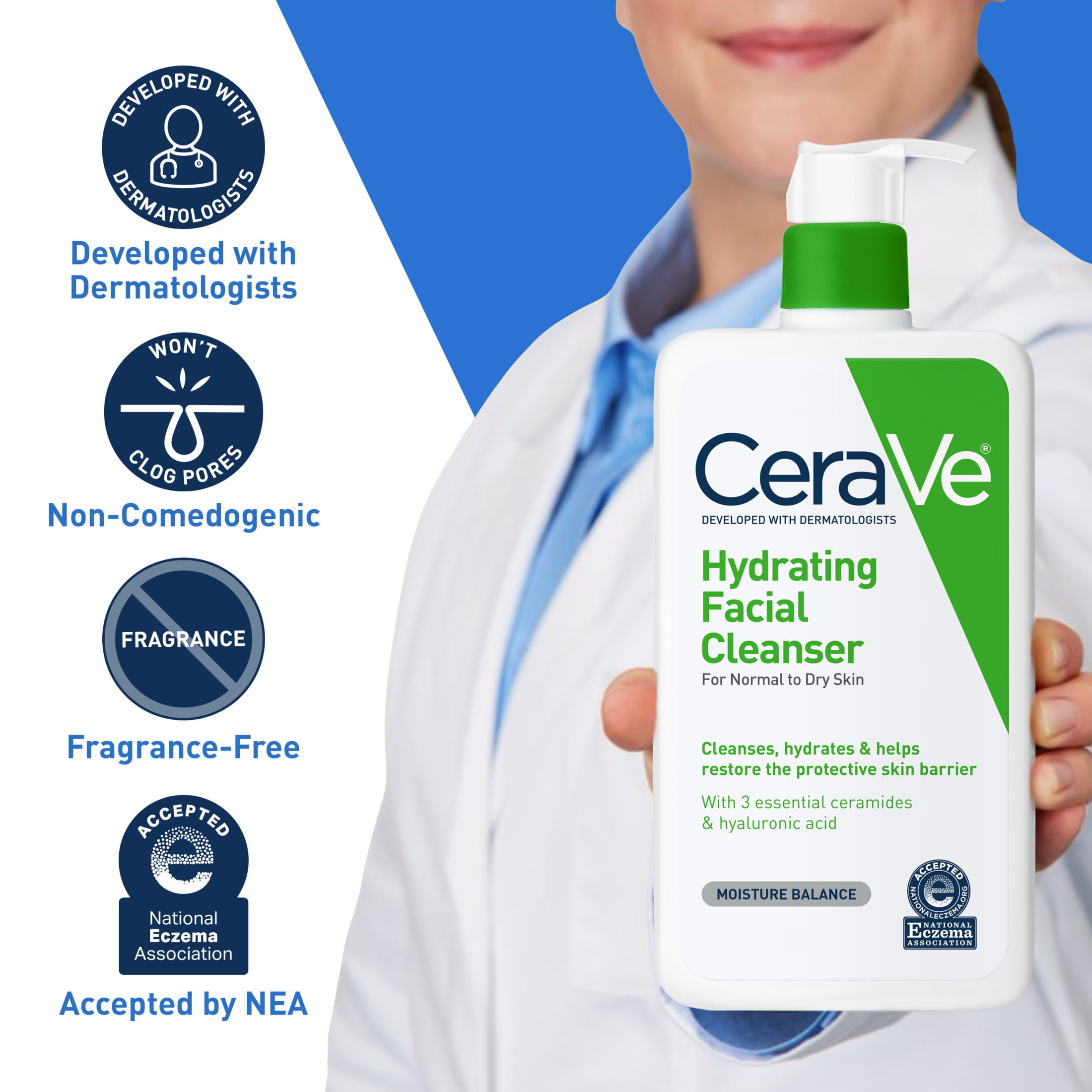 CeraVe Hydrating Facial Cleanser for Normal to Dry Skin, Daily Face Wash with Hyaluronic Acid and Ceramides (16 fl oz) jlpaz