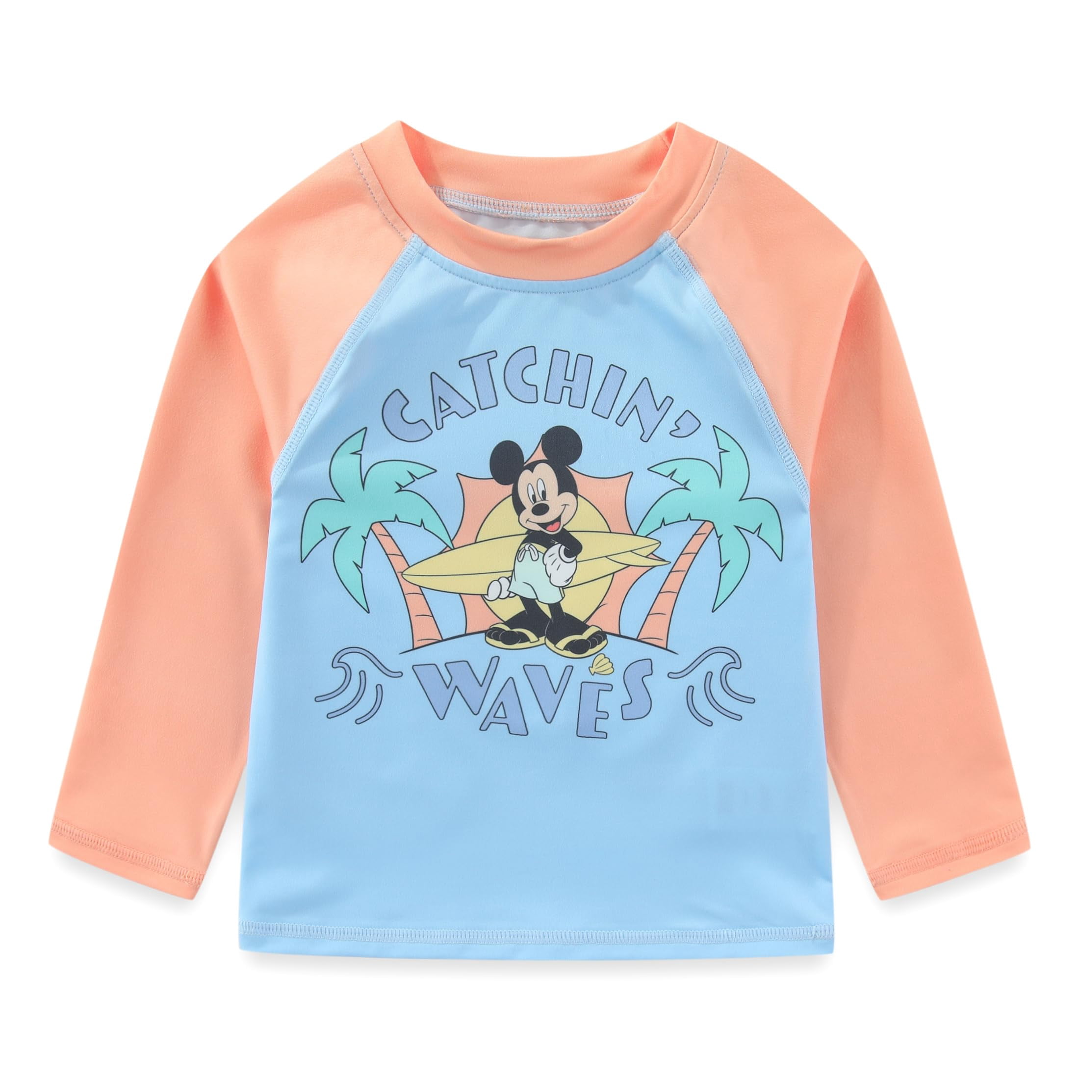 Disney Mickey Mouse UPF 50+ Rash Guard Swim Trunks and Sun Hat Set (Orange, 3M-24M) npph6