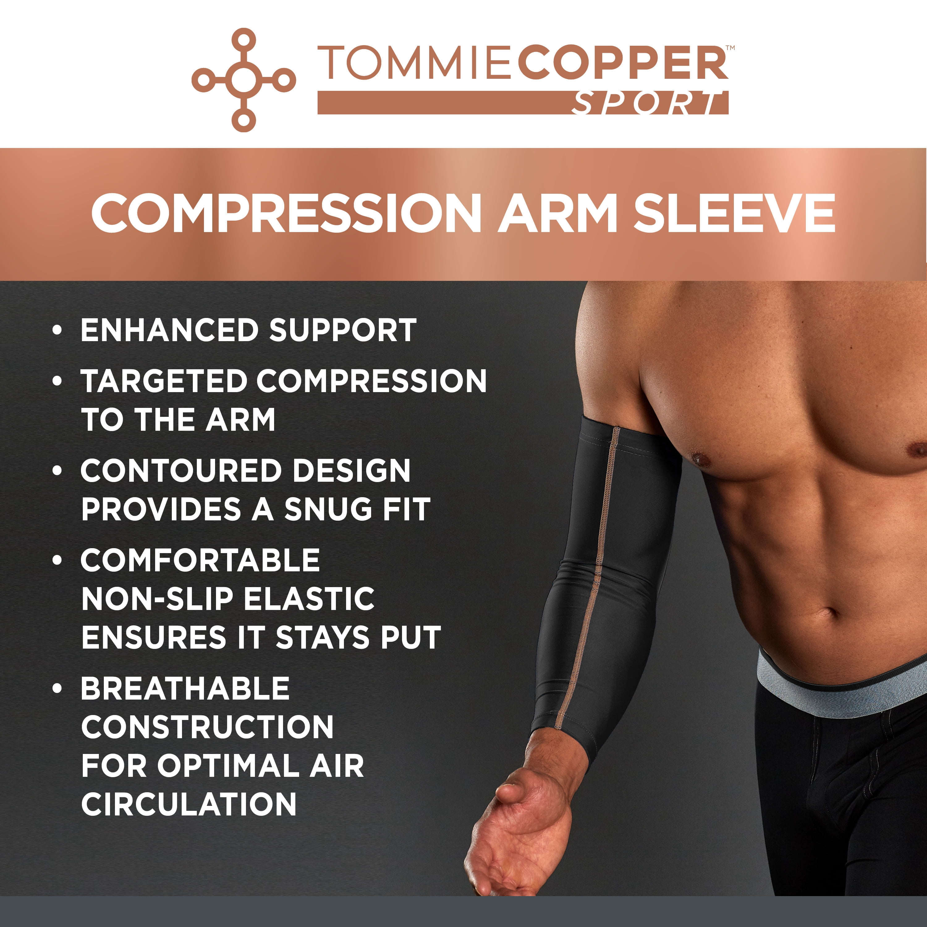 Tommie Copper Sport Compression Arm Sleeve, Copper Infused Support for Muscle Recovery (Black, Large/Extra-Large) rsyht