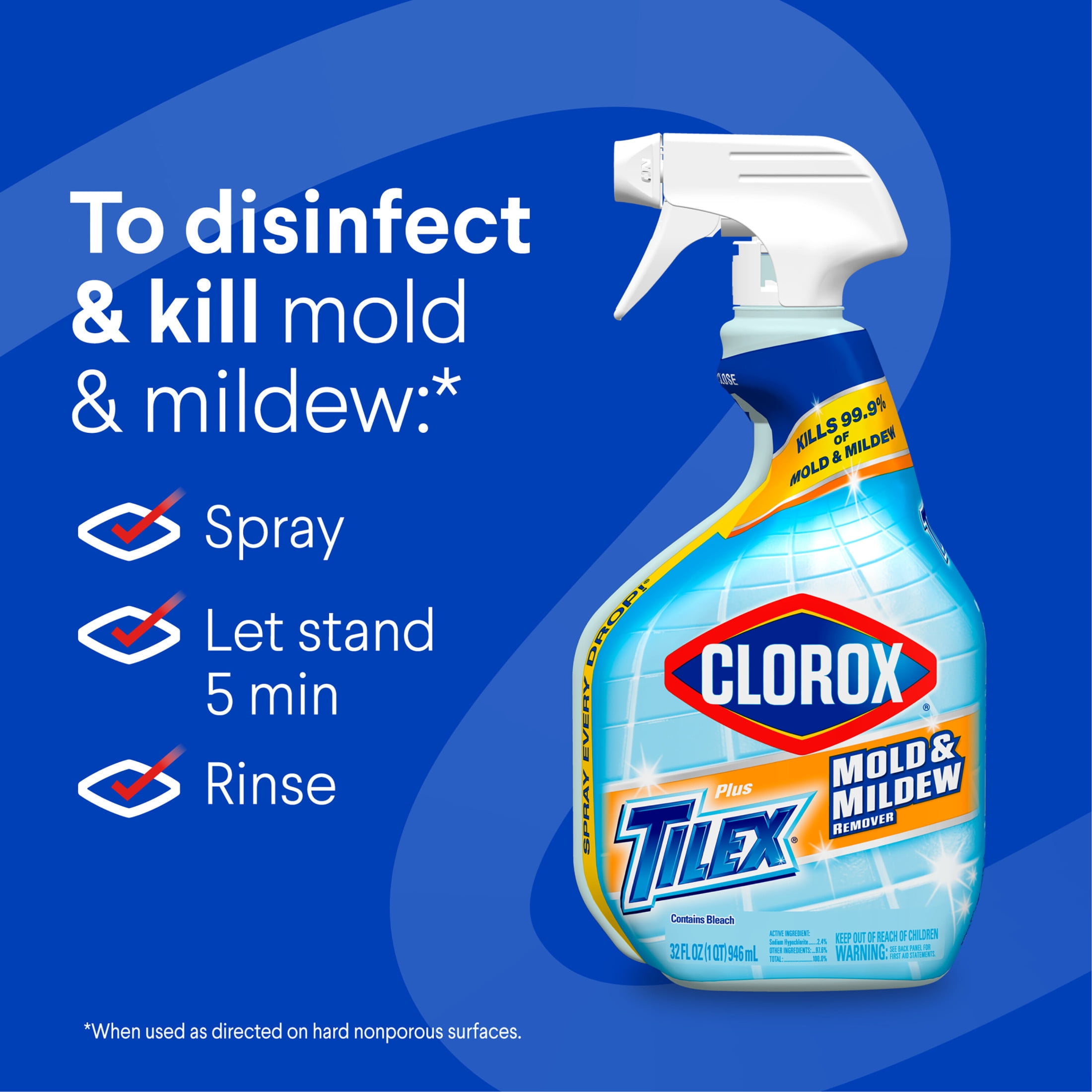 Clorox Plus Tilex Mold and Mildew Remover Spray for Bathroom and Shower (32 fl oz) d4f9h